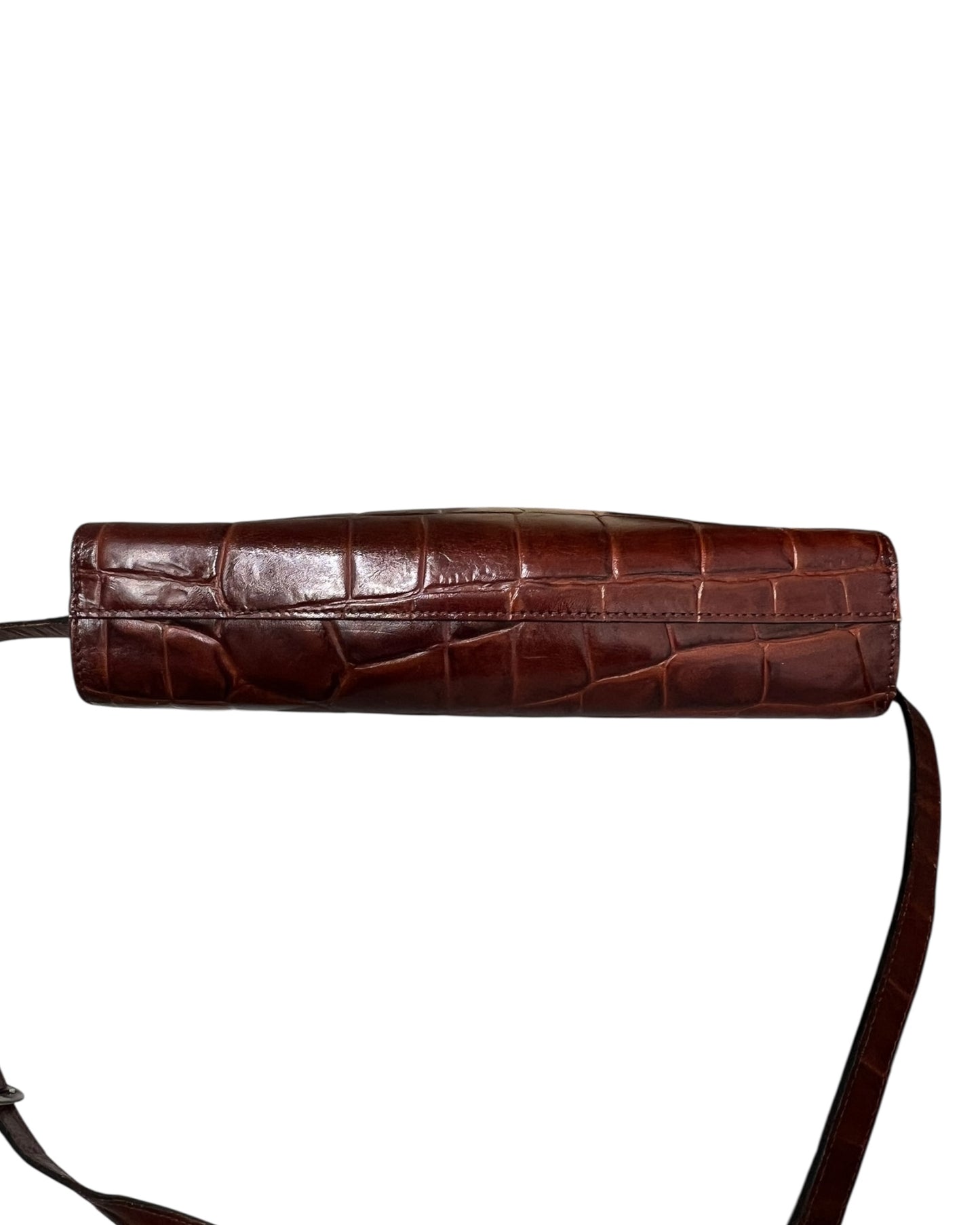 Vintage Croc-Embossed Structured Bag – Tan Colour