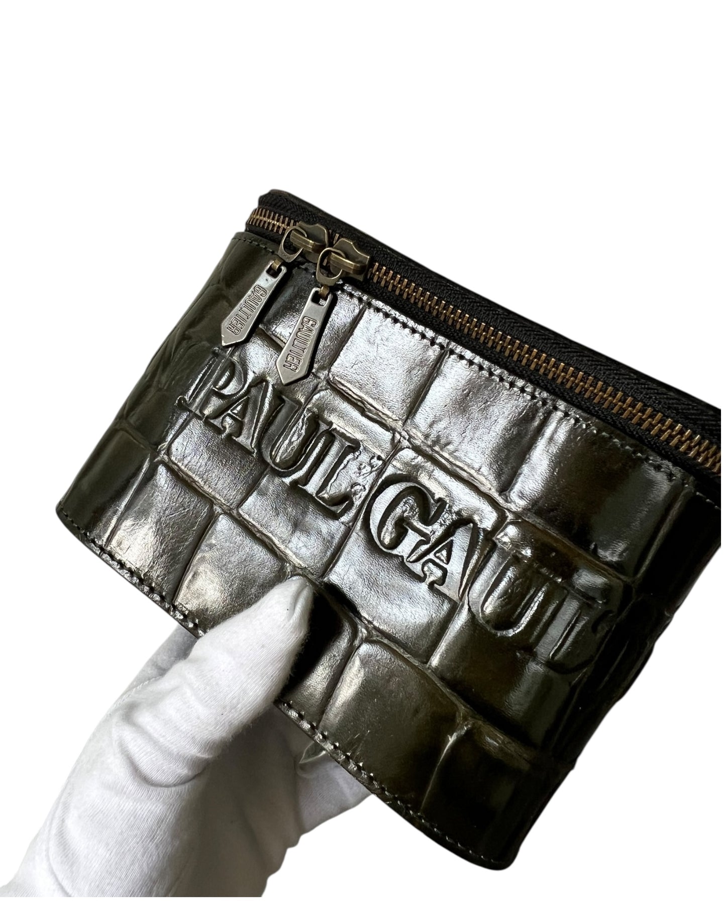 Jean Paul Gaultier Dark Green Croc-Embossed Vanity Bag (Vintage)