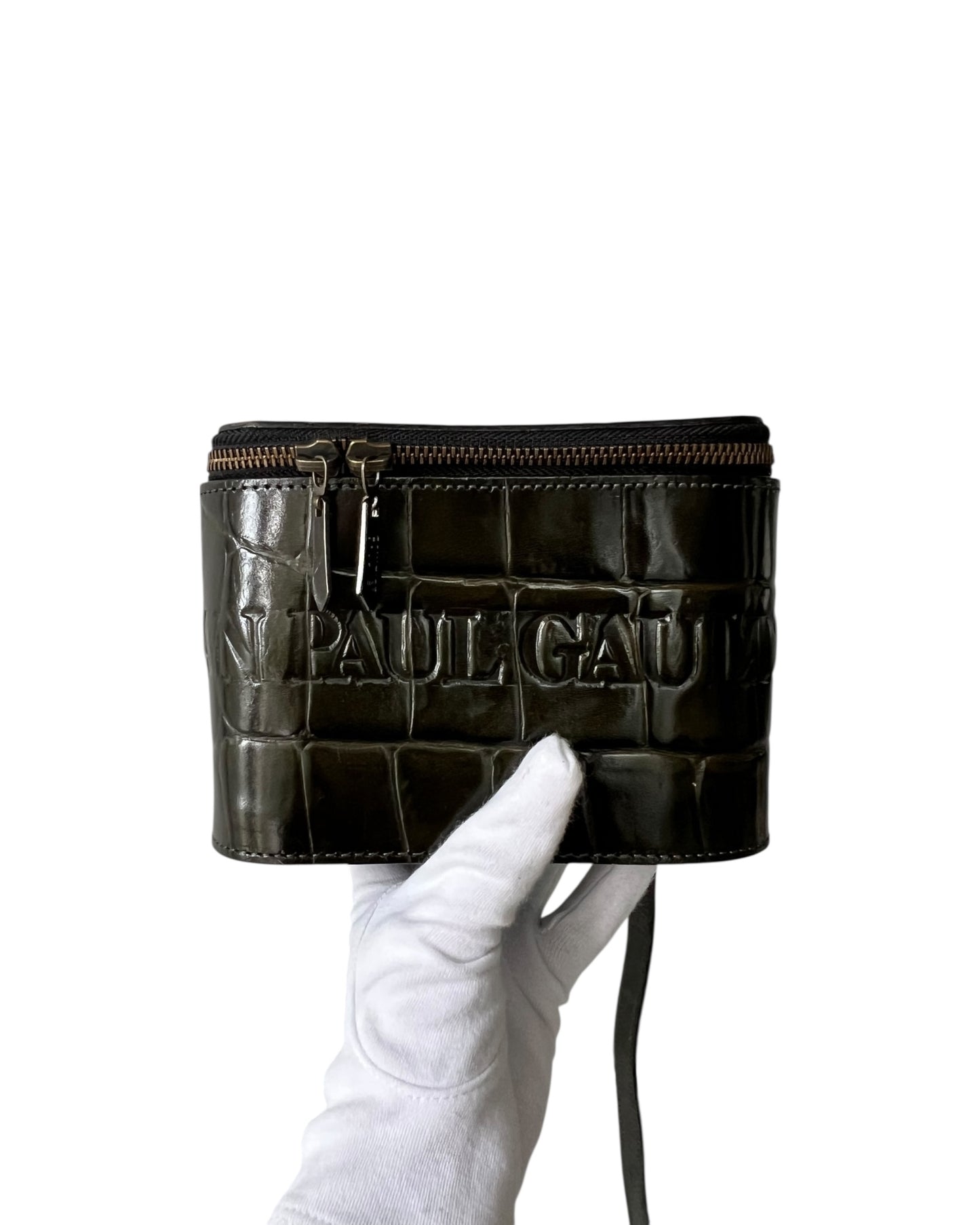 Jean Paul Gaultier Dark Green Croc-Embossed Vanity Bag (Vintage)