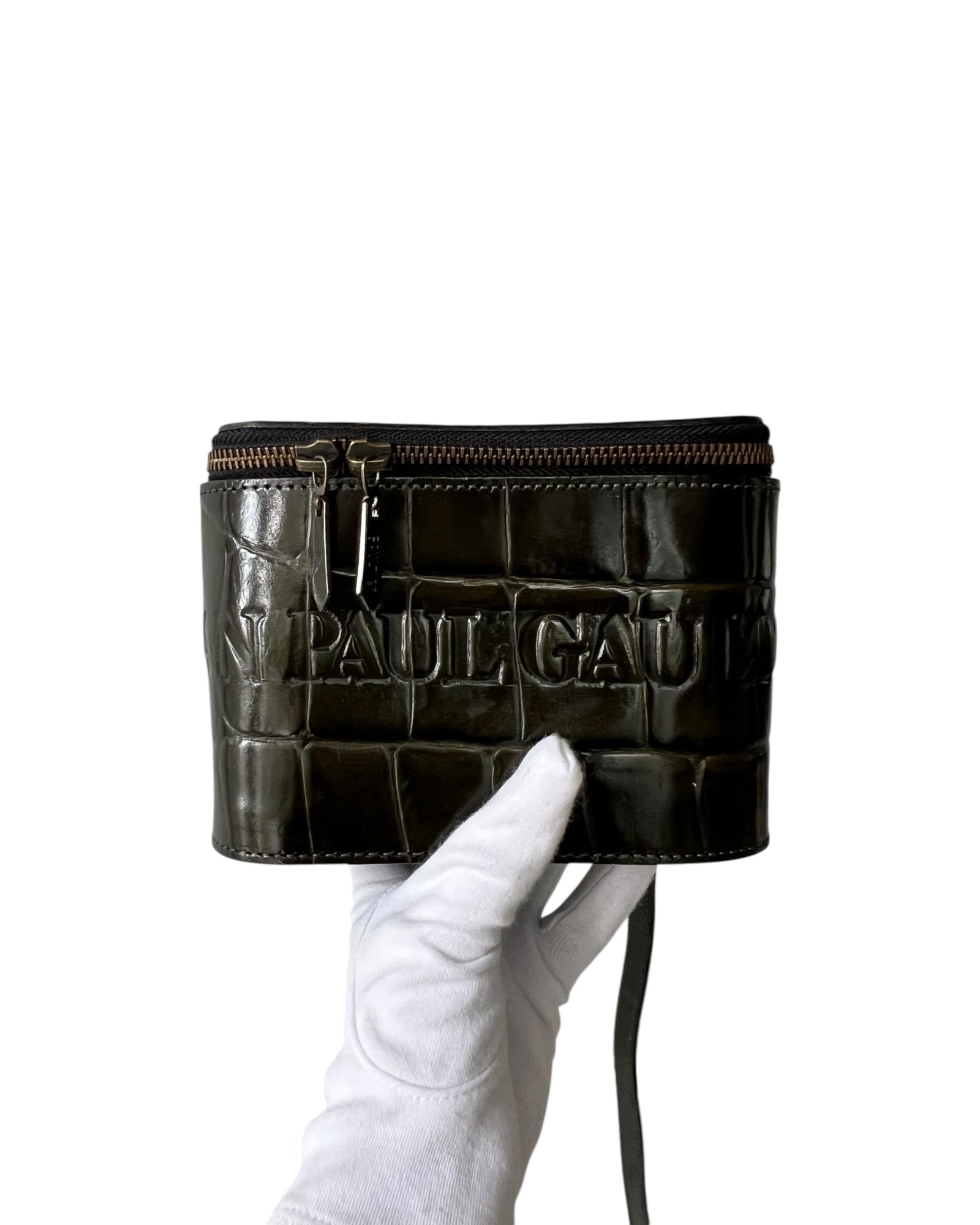 Jean Paul Gaultier Dark Green Croc-Embossed Vanity Bag (Vintage) - The Luxury Savvy
