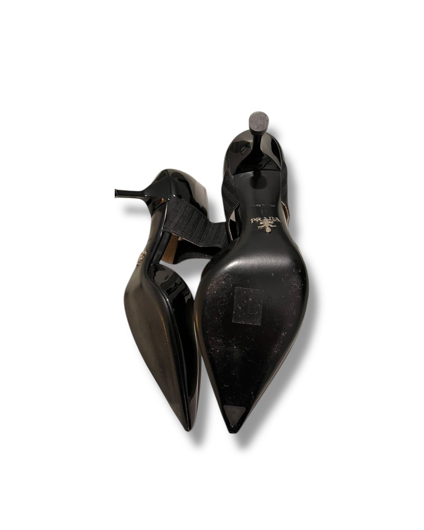 Prada Patent Pointed-Toe Heels with Elastic Strap