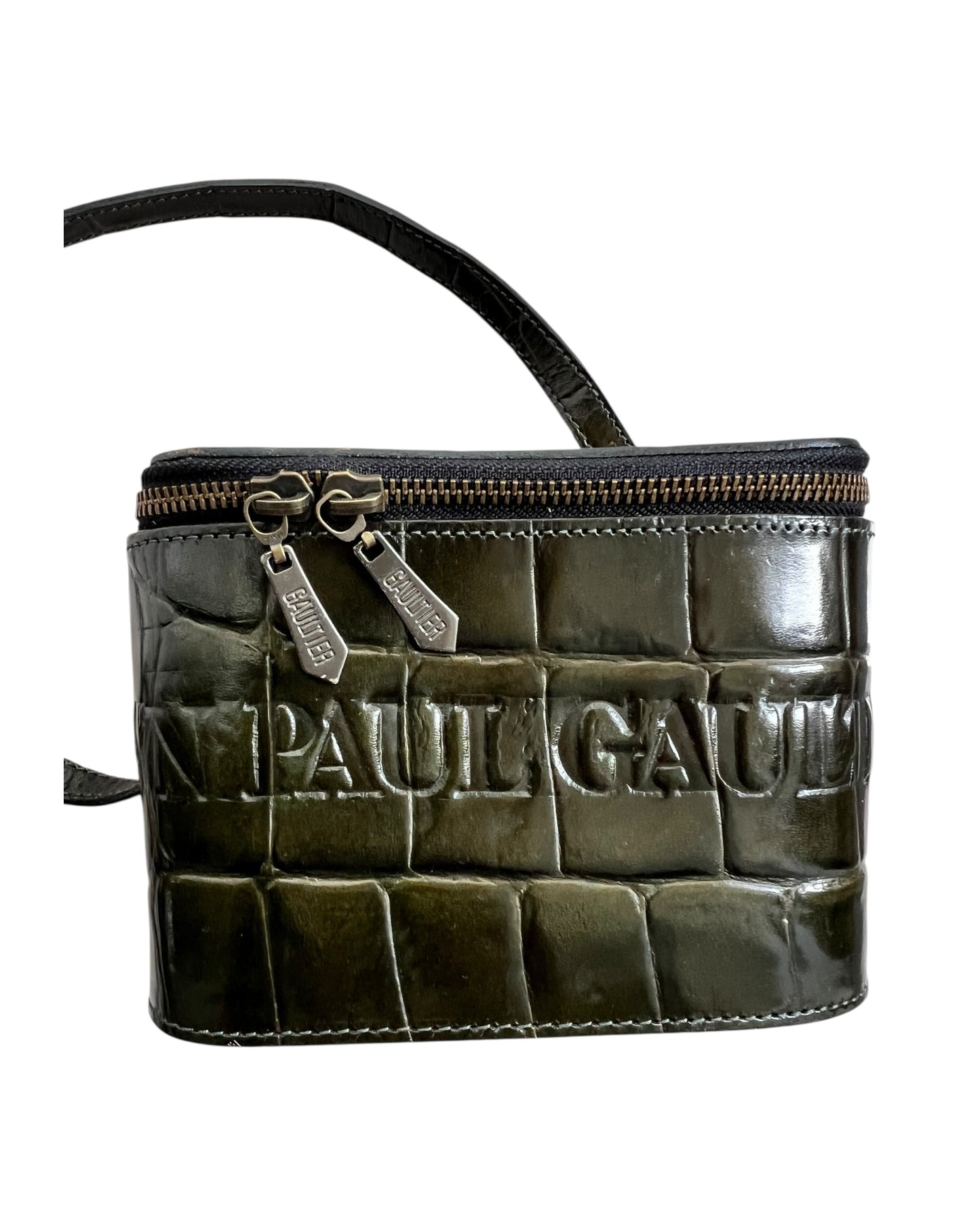 Jean Paul Gaultier Dark Green Croc-Embossed Vanity Bag (Vintage)