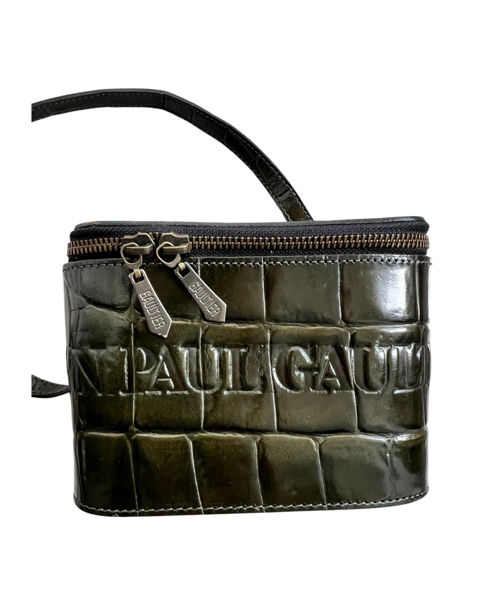 Jean Paul Gaultier Dark Green Croc-Embossed Vanity Bag (Vintage) - The Luxury Savvy