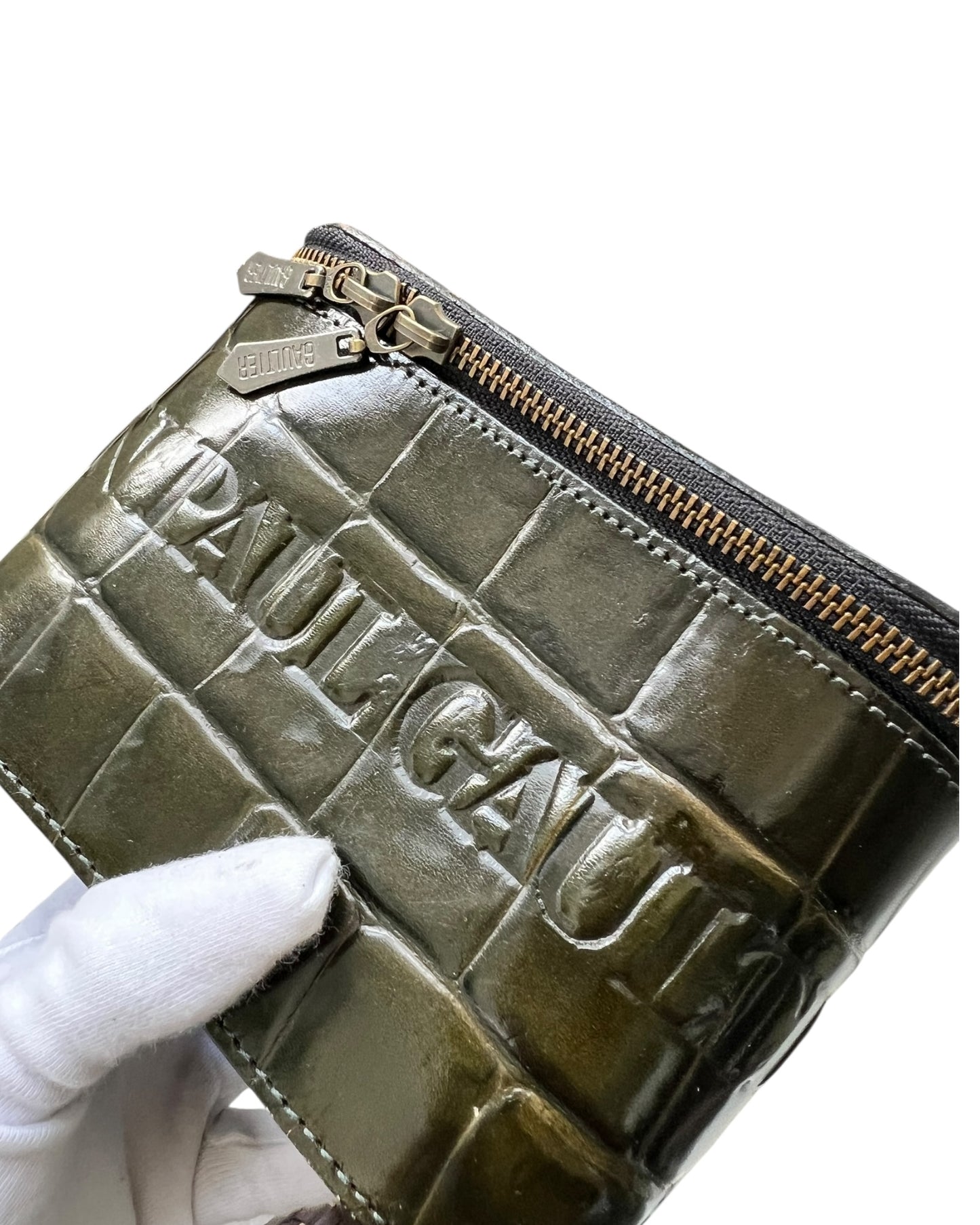 Jean Paul Gaultier Dark Green Croc-Embossed Vanity Bag (Vintage)