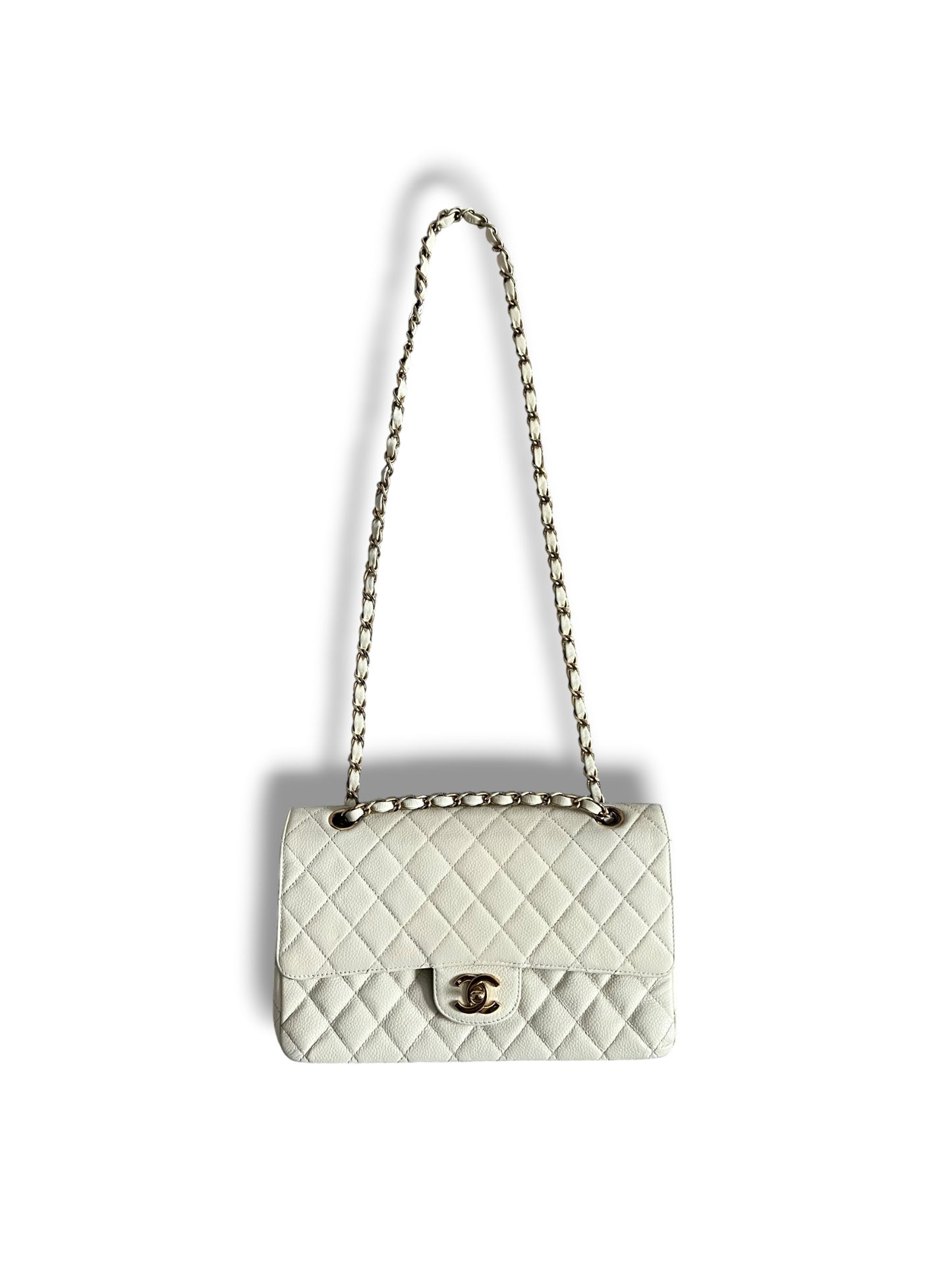 CHANEL Vintage Classic Double Flap Bag | Cream Caviar Leather | 24k Gold Plated Hardware - The Luxury Savvy