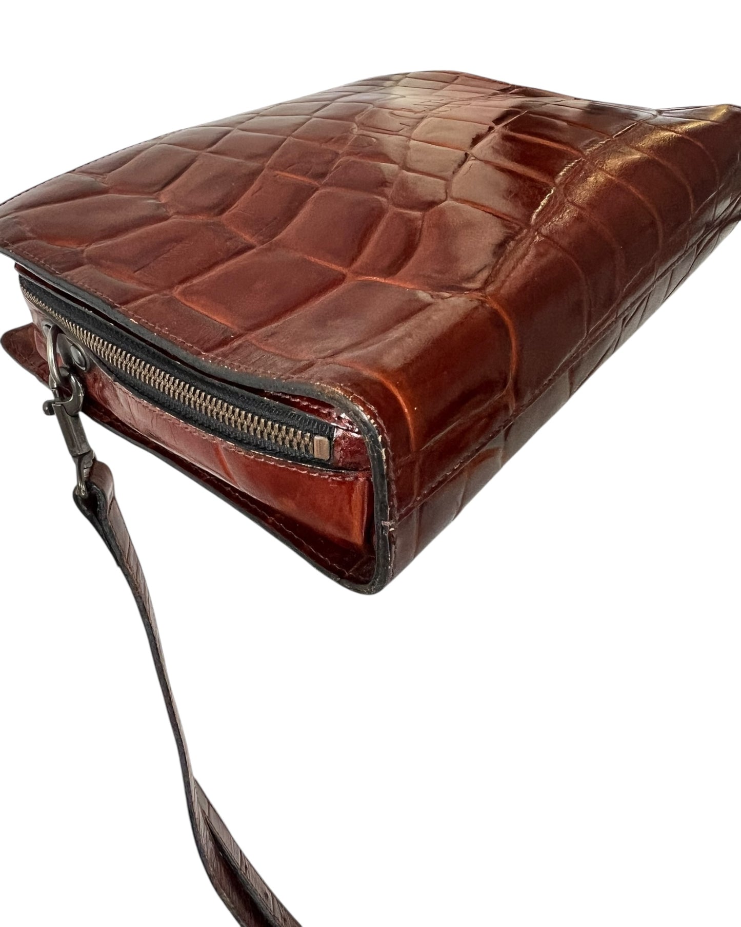 Vintage Croc-Embossed Structured Bag – Tan Colour