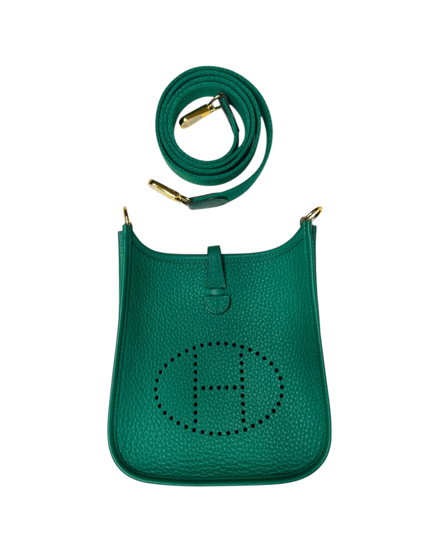 Hermès Evelyne TPM – Vert Vertigo Clemence with Gold Hardware (2024 Full Set)