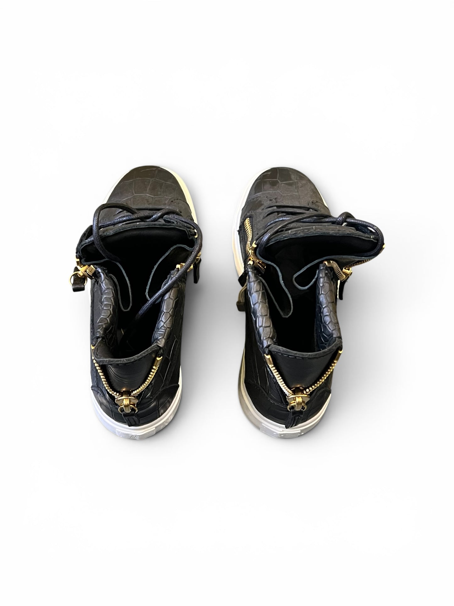 Giuseppe Zanotti Croc-Embossed High-Top Trainers – Black | Size 36