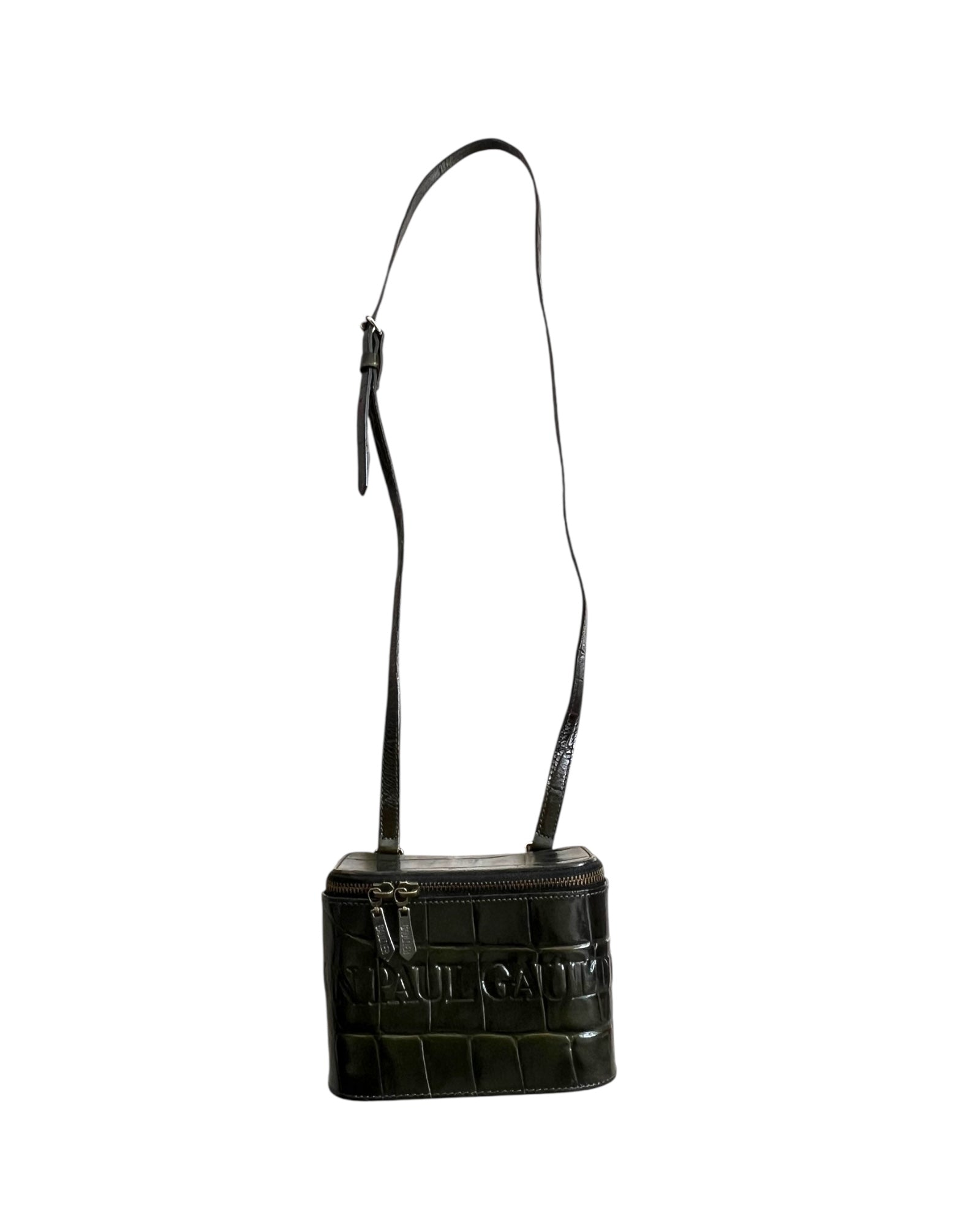 Jean Paul Gaultier Dark Green Croc-Embossed Vanity Bag (Vintage) - The Luxury Savvy