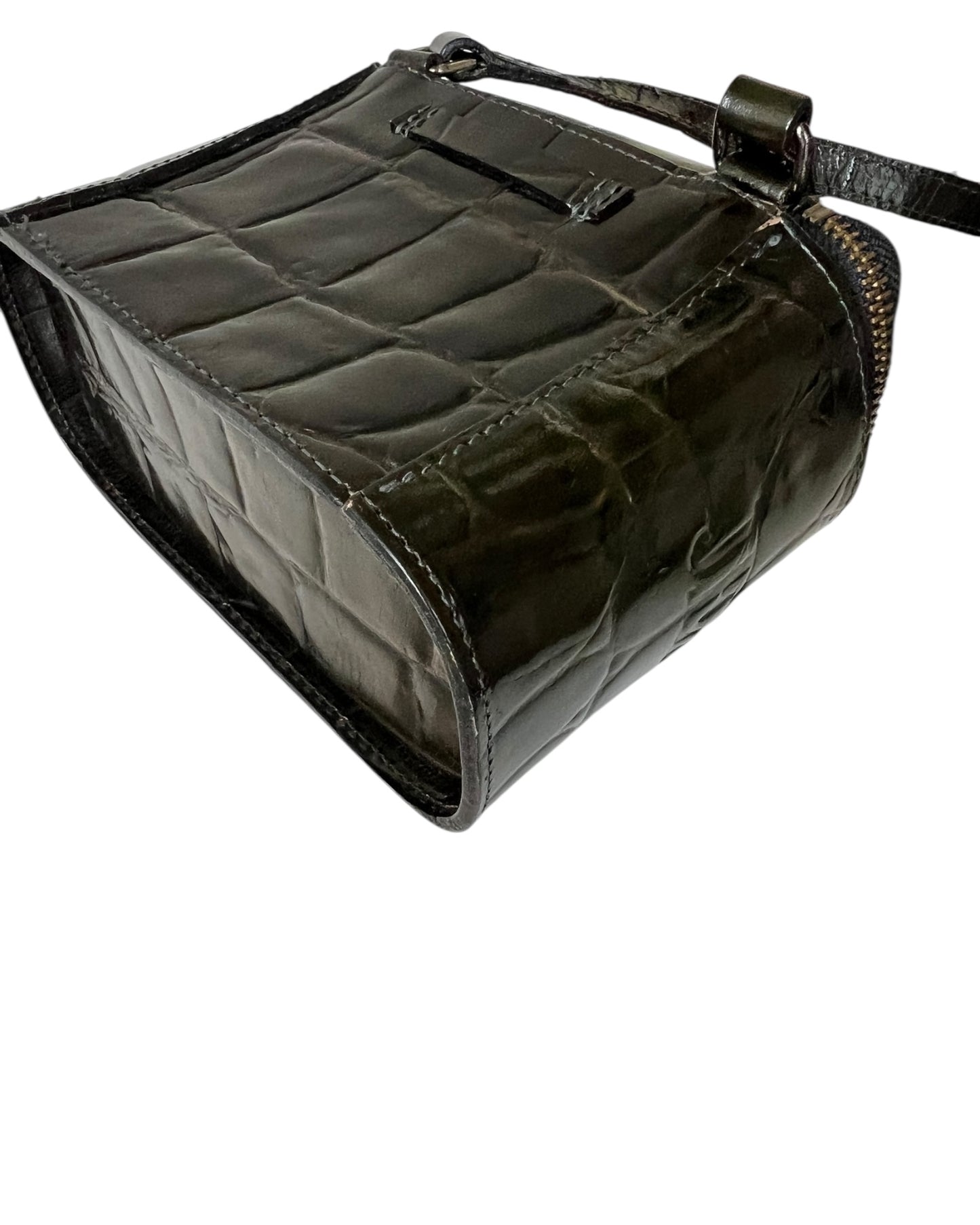 Jean Paul Gaultier Dark Green Croc-Embossed Vanity Bag (Vintage)