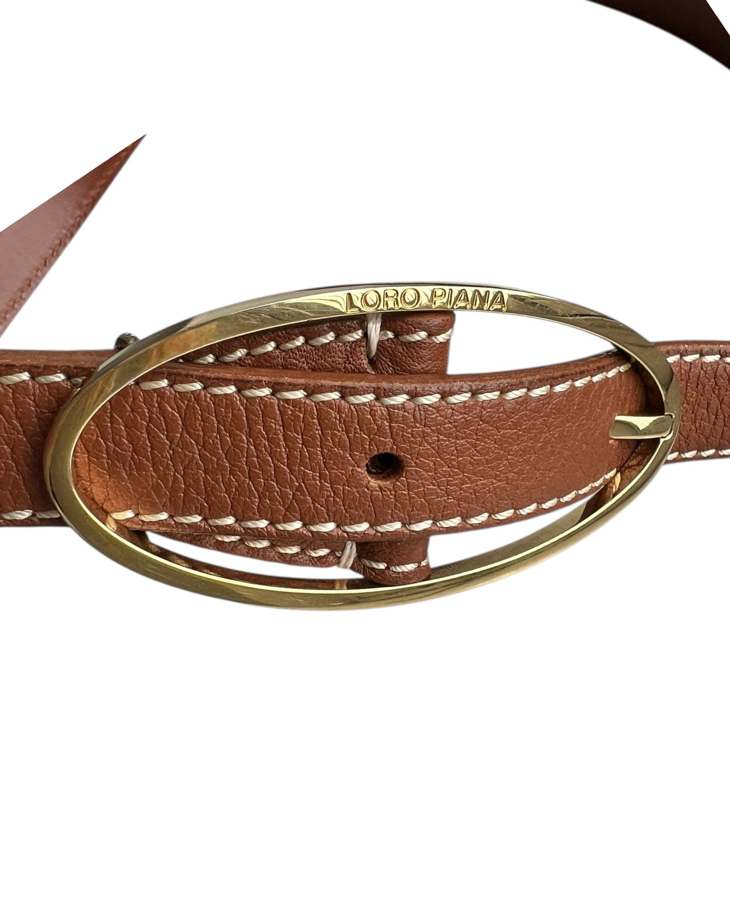 Loro Piana Tan Leather Double-Wrap Belt with Gold Buckle