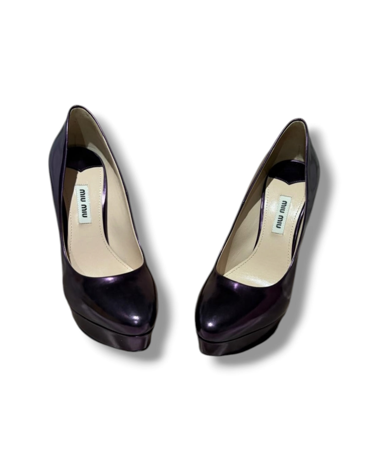 Miu Miu Metallic Purple Leather Platform Pumps