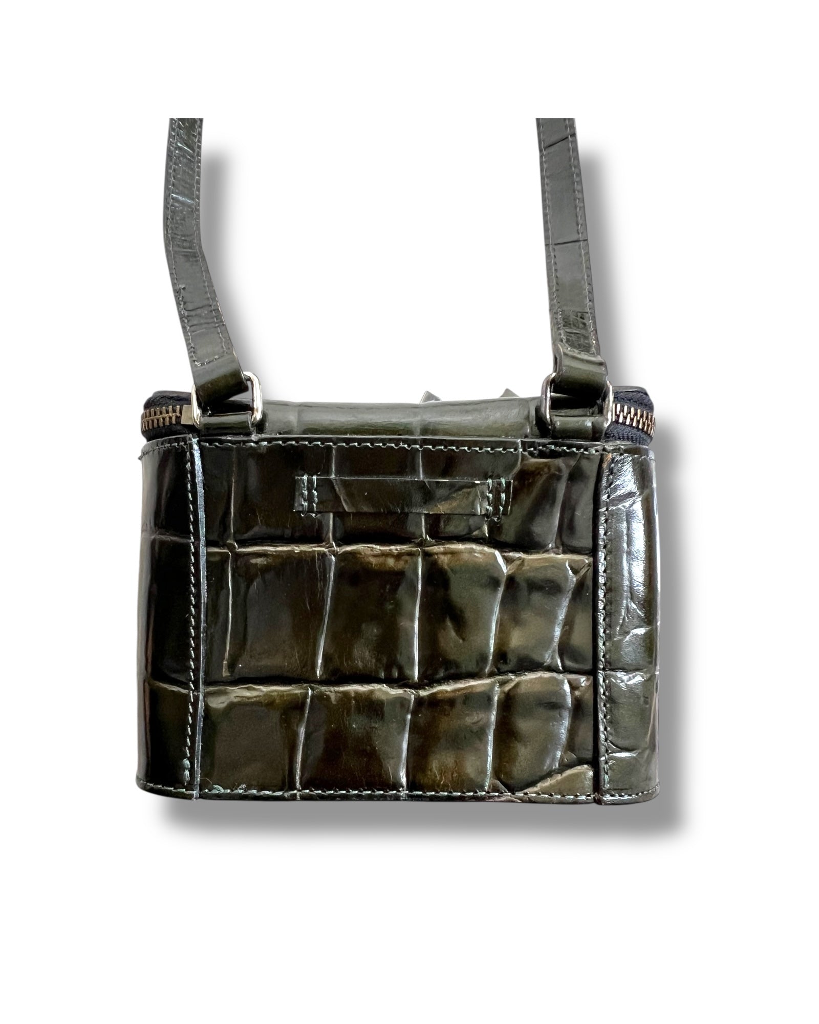 Jean Paul Gaultier Dark Green Croc-Embossed Vanity Bag (Vintage) - The Luxury Savvy