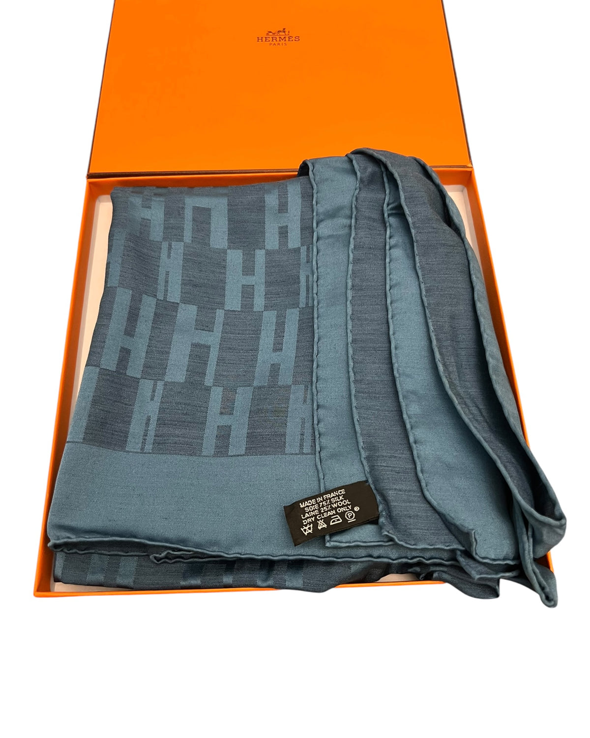Hermès H Logo Silk Scarf – Blue