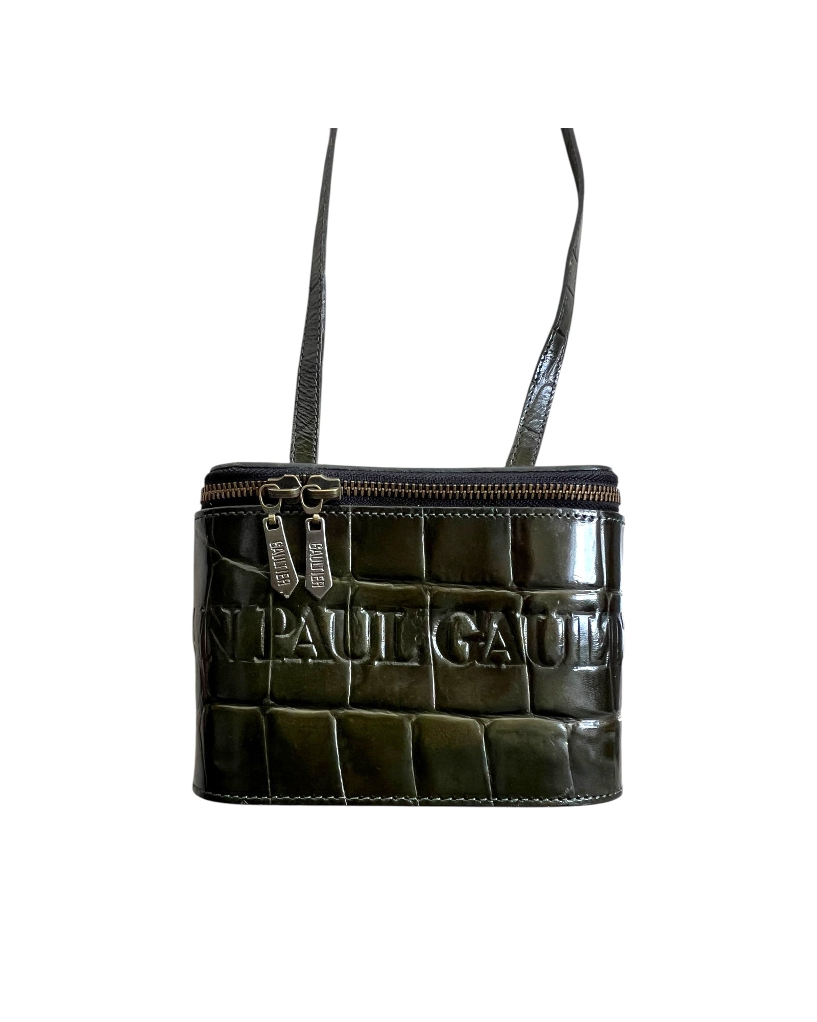 Jean Paul Gaultier Dark Green Croc-Embossed Vanity Bag (Vintage) - The Luxury Savvy