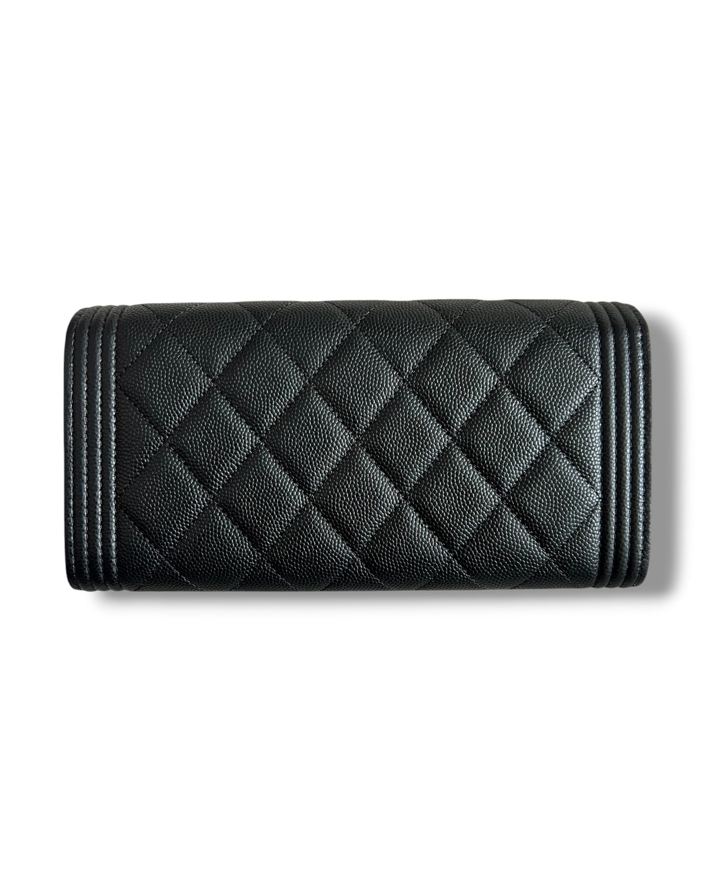 Chanel Boy Long Flap Wallet in Black Caviar Leather with Gold Hardware