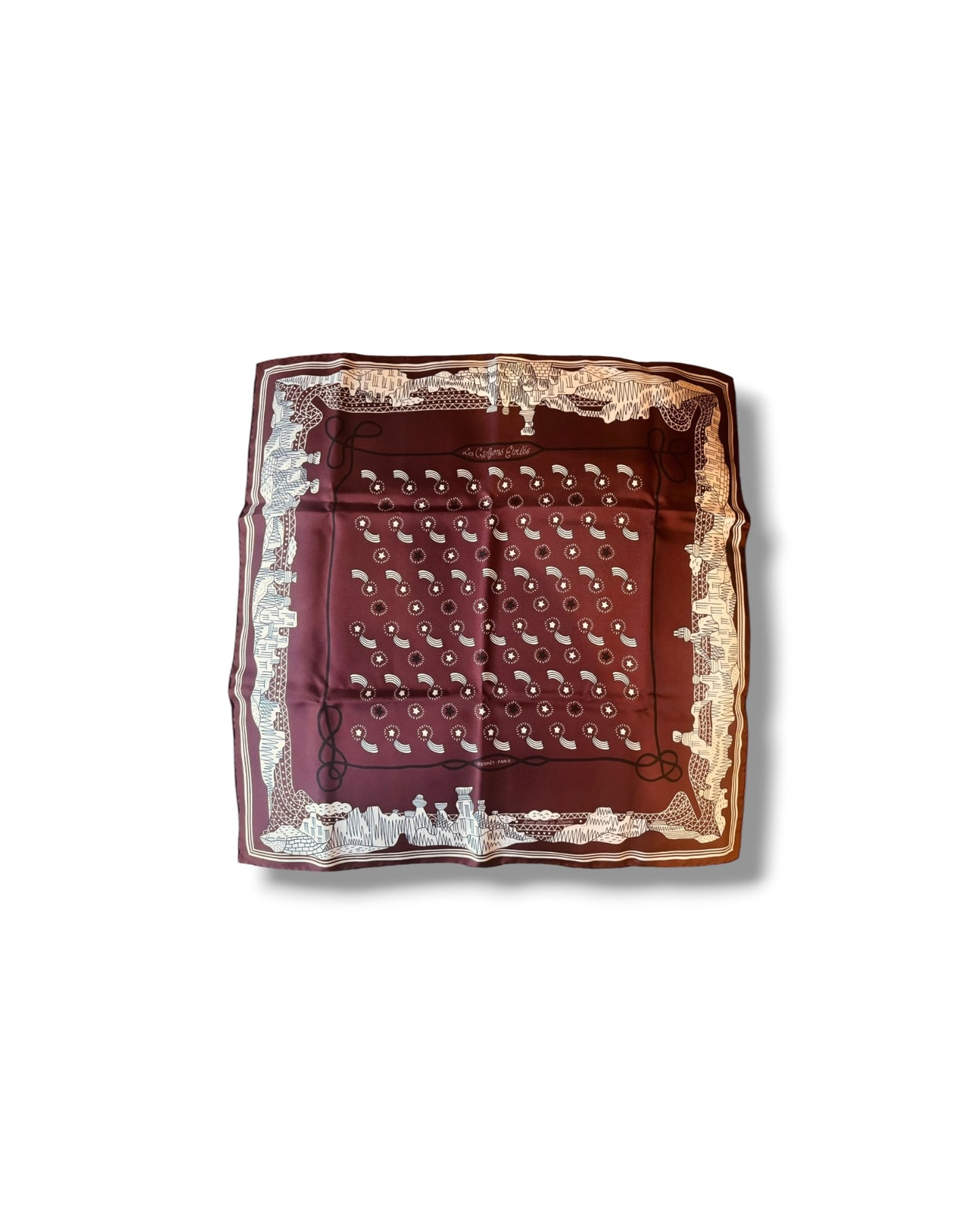 Hermès “Les Canyons Étoilés” Bandana Scarf 55 – Burgundy - The Luxury Savvy