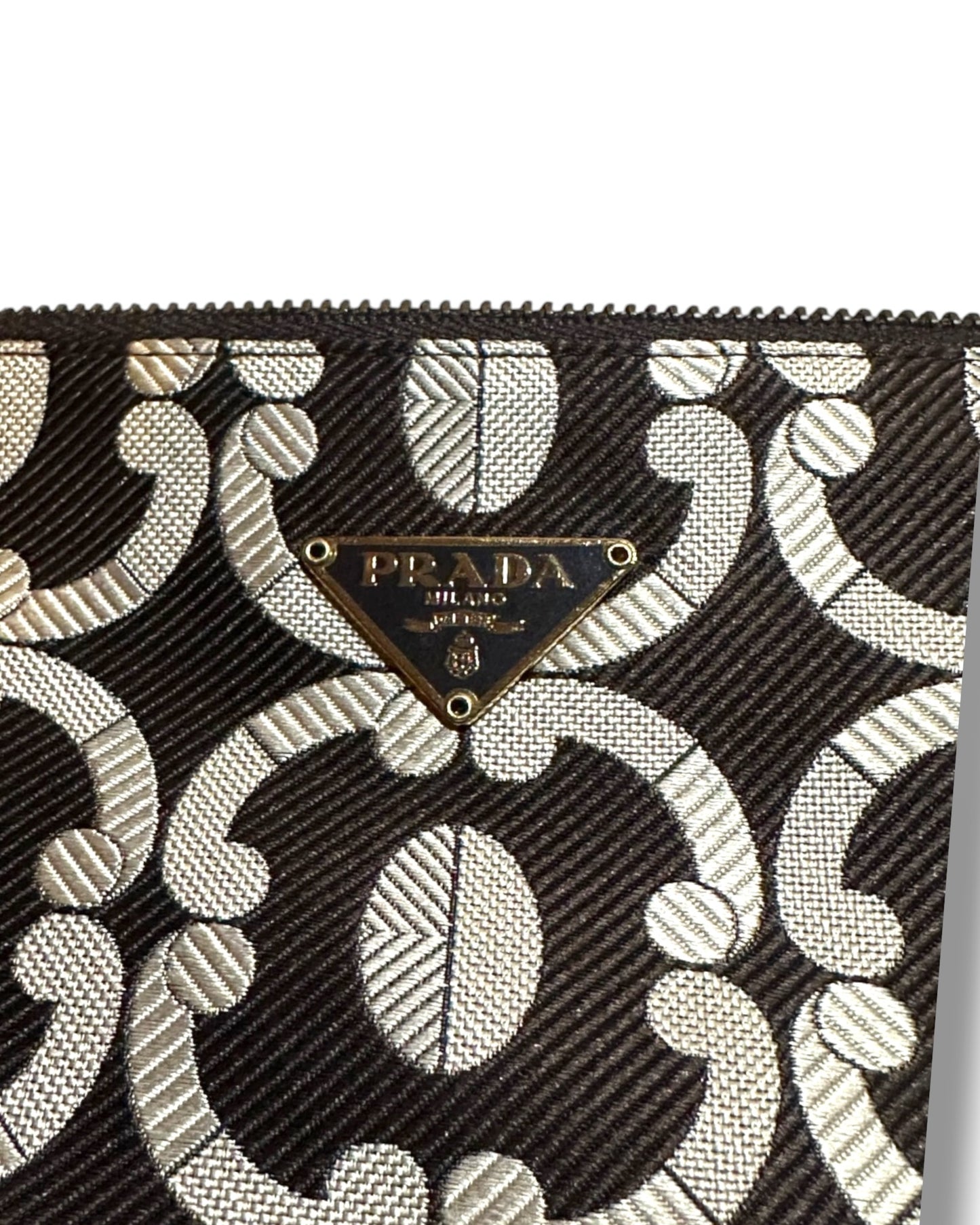 Prada Jacquard Knit Pouch – Geometric Print - The Luxury Savvy