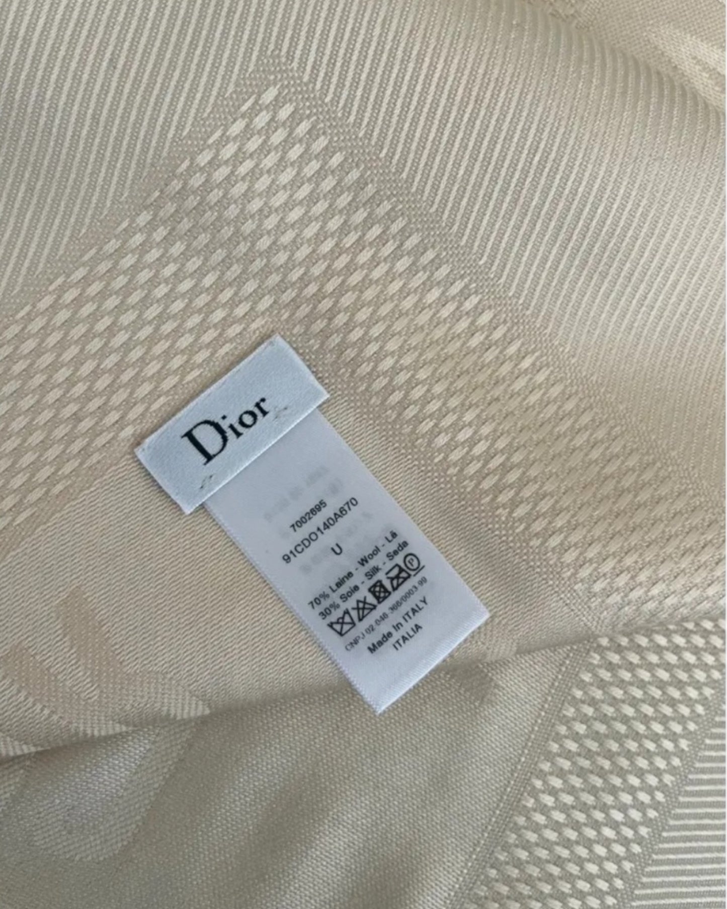 Dior Cannage Silk Blend Scarf Cream Beige | 142cm x 140cm