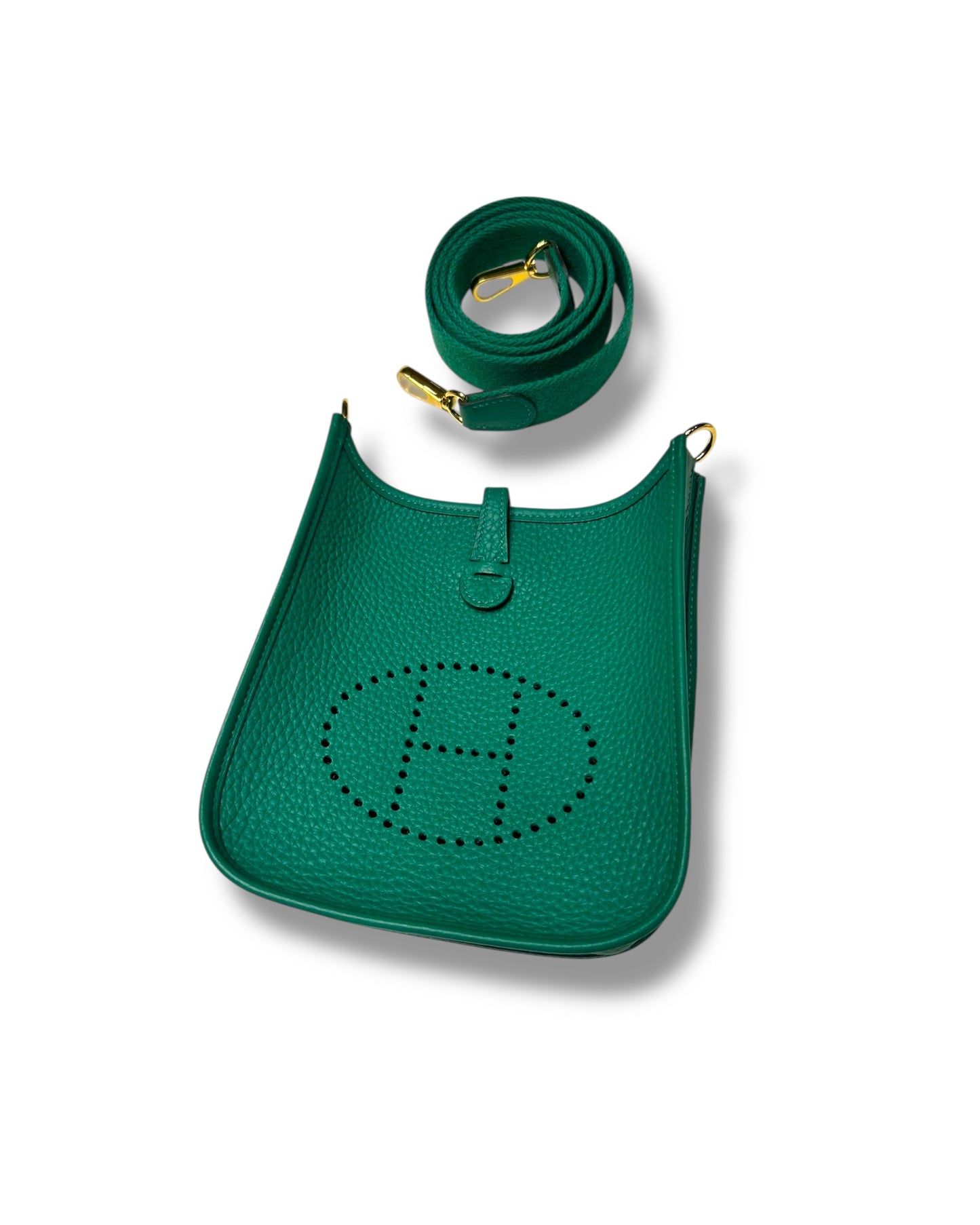 Hermès Evelyne TPM – Vert Vertigo Clemence with Gold Hardware (2024 Full Set)