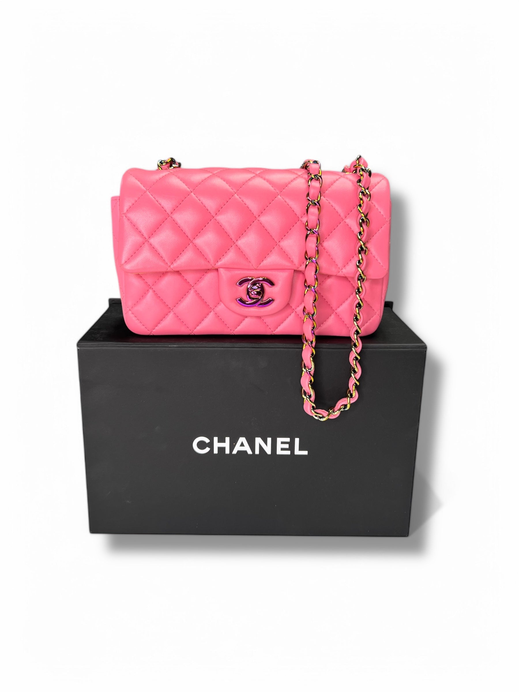 Rare Chanel Seasonal 21P Mini Flap Bag Pink - Yellow - Iridescent Hardware - The Luxury Savvy