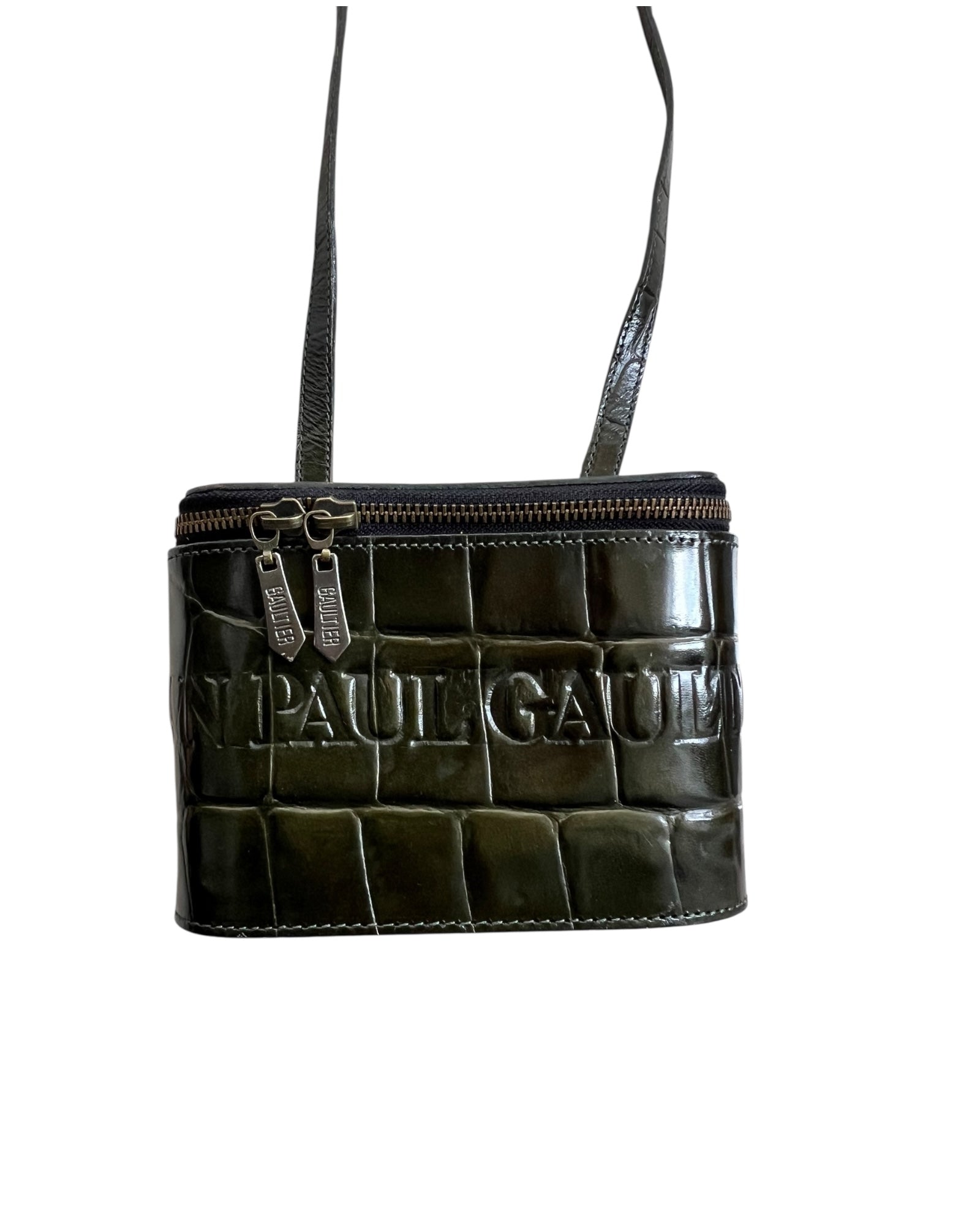 Jean Paul Gaultier Dark Green Croc-Embossed Vanity Bag (Vintage) - The Luxury Savvy