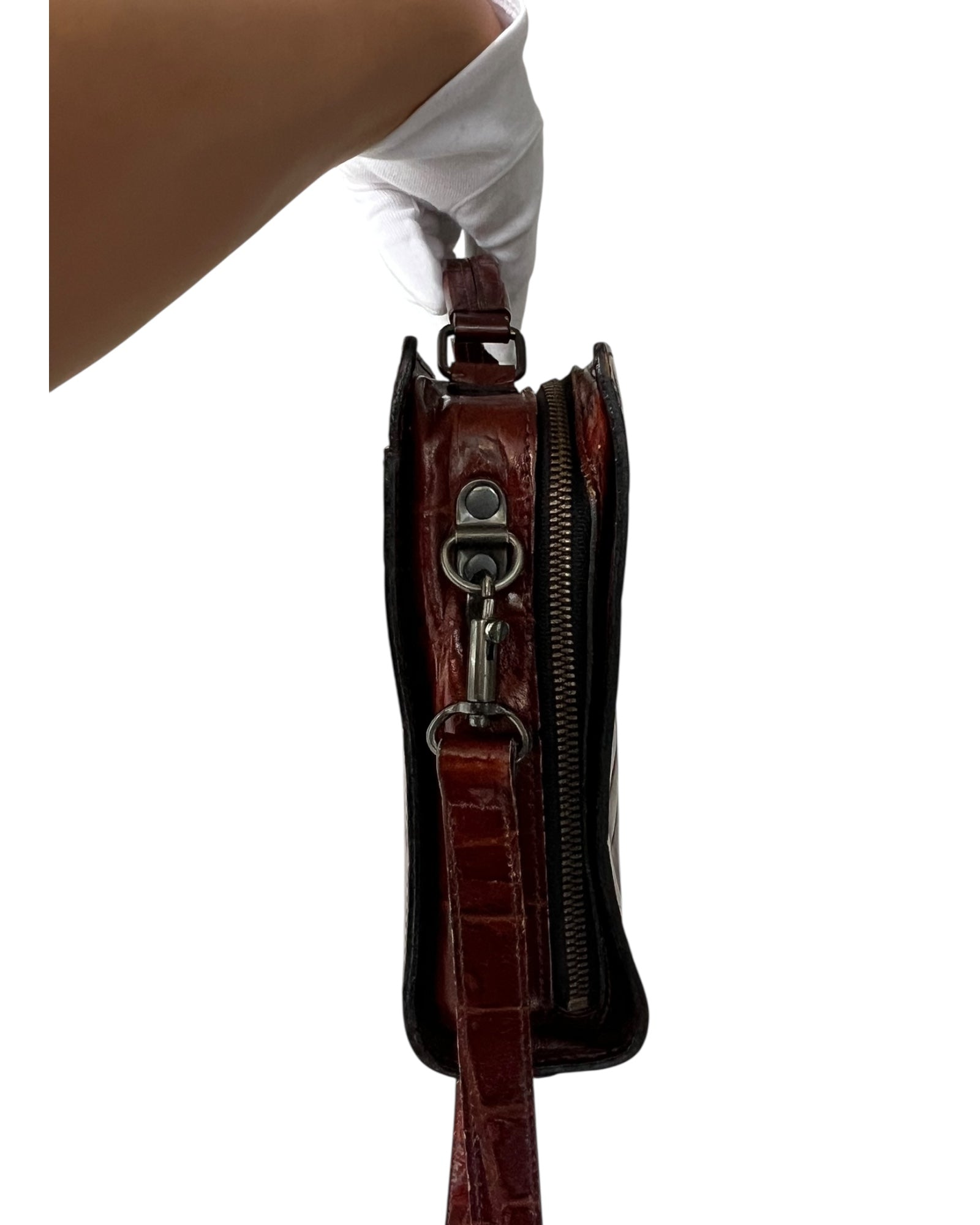 Vintage Croc-Embossed Structured Bag – Tan Colour - The Luxury Savvy