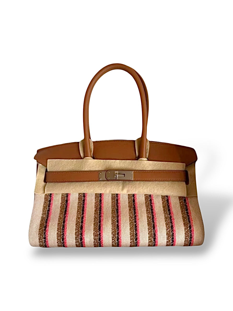 Pre-Owned Hermès Birkin Shoulder Light 29CM – Gold Swift Leather & Toile, 2025 Palladium Hardware - The Luxury Savvy