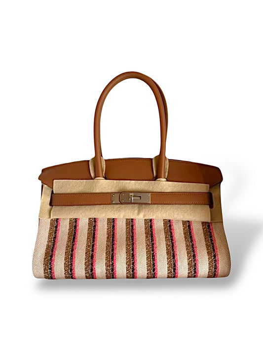 Pre-Owned Hermès Birkin Shoulder Light 29CM – Gold Swift Leather & Toile, 2025 Palladium Hardware - The Luxury Savvy