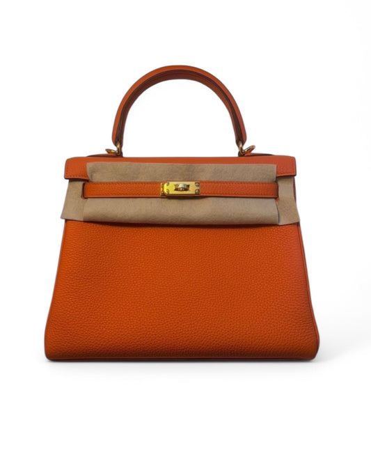 Pre-Owned Hermès Kelly 25cm Togo Leather — Orange with Gold Hardware - The Luxury Savvy