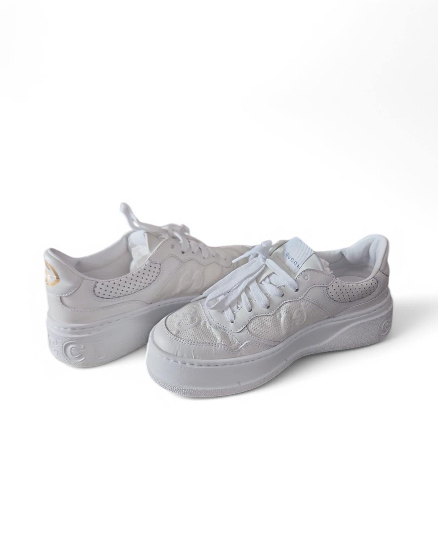 Pre-owned Gucci Embossed GG White Trainers - The Luxury Savvy