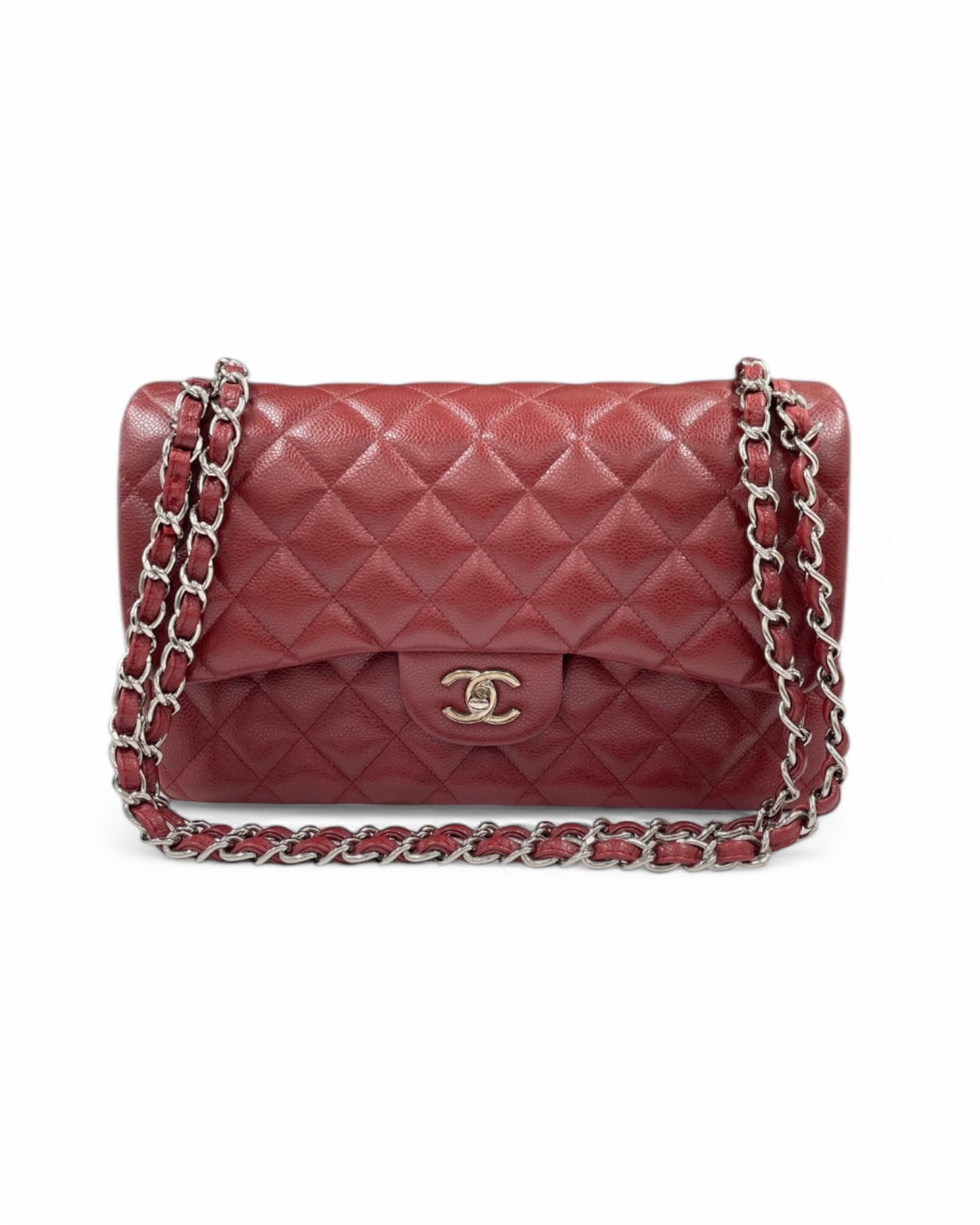 Pre-owned Chanel Series 15 Burgundy Caviar Jumbo Double Flap Bag