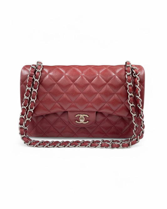 Pre-owned Chanel Series 15 Burgundy Caviar Jumbo Double Flap Bag - The Luxury Savvy