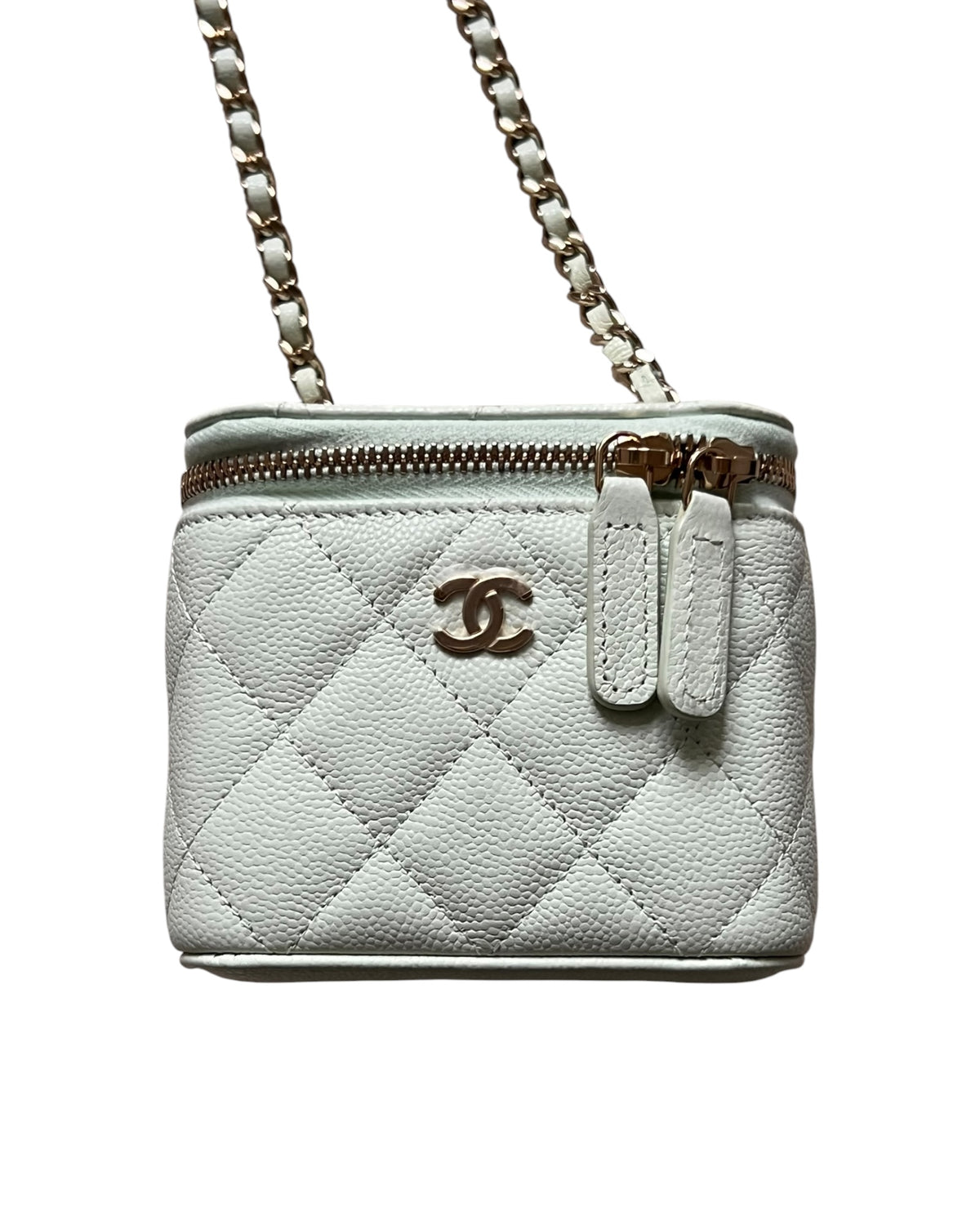 Chanel Mini Vanity Case Light Mint Green Caviar Leather Gold-Tone Hardware