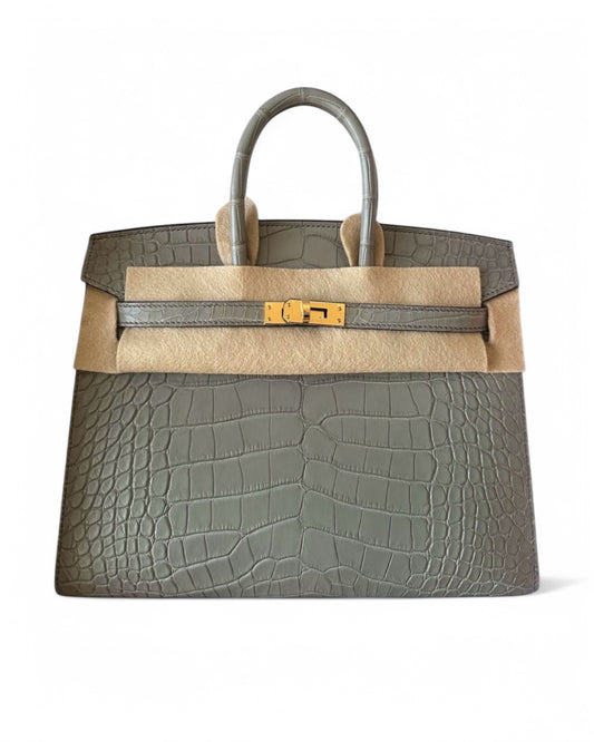 Pre-owned Hermès Birkin 25 Sellier Ciment GHW (2025) – Store Fresh, Full Set Including CITES - The Luxury Savvy