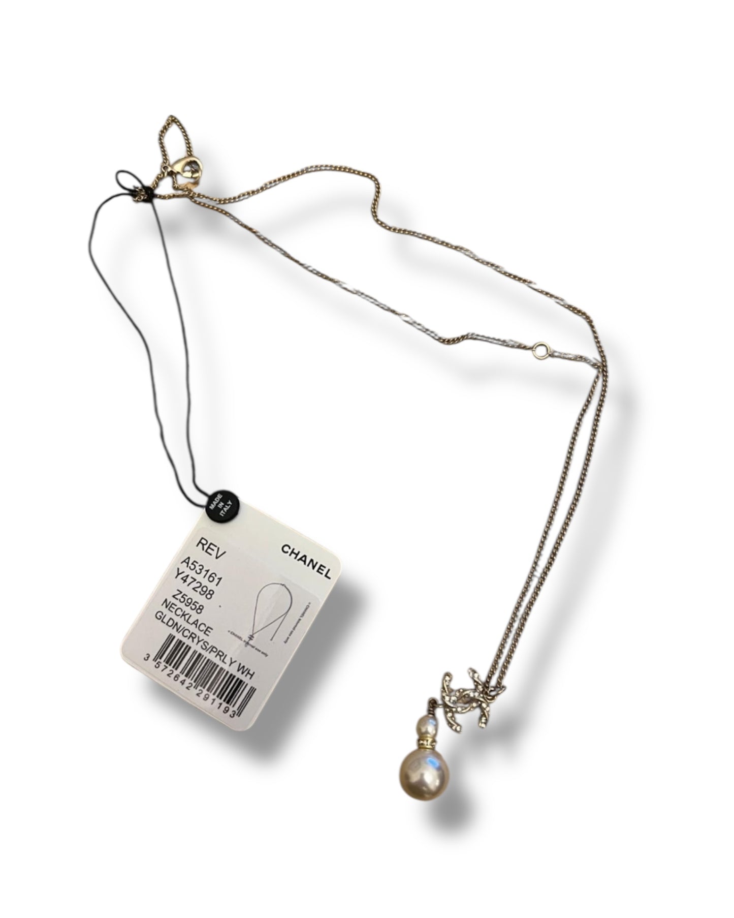 Chanel Pearl Drop CC Necklace – Gold / White