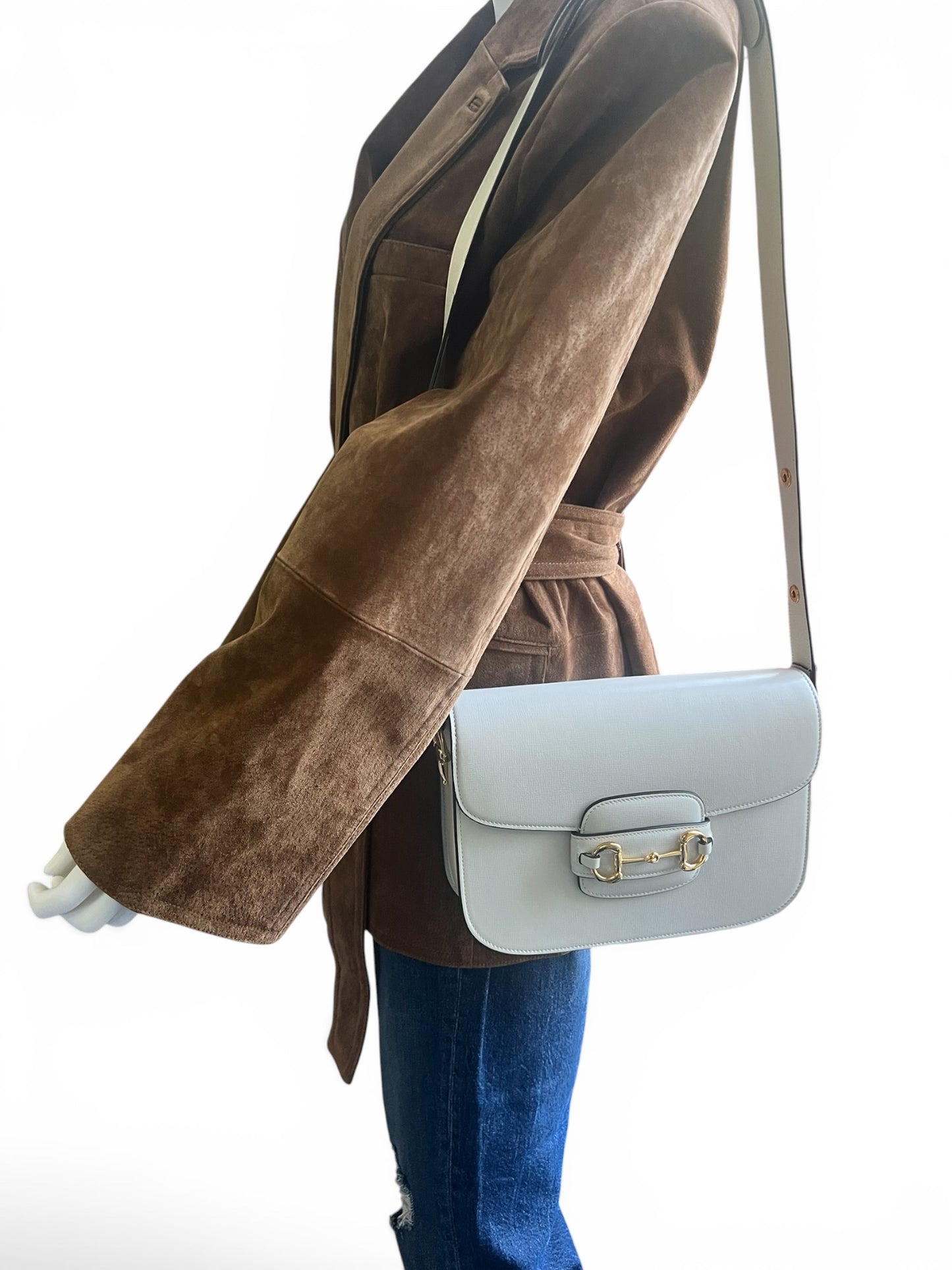 Gucci 1955 Horsebit Shoulder Bag in White Leather