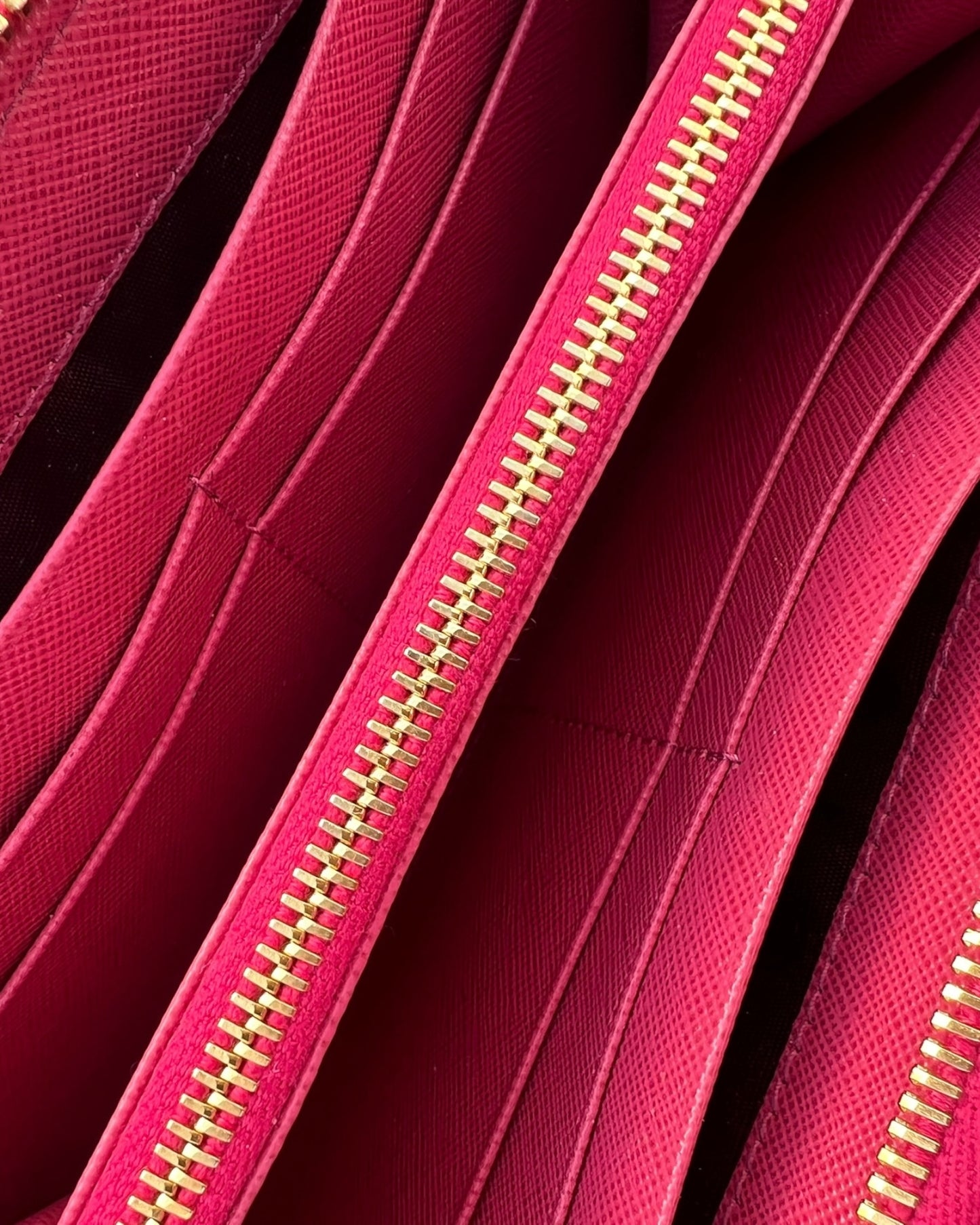 Prada Pink Saffiano Leather Zip-Around Wallet with Gold Hardware – Excellent Condition - The Luxury Savvy