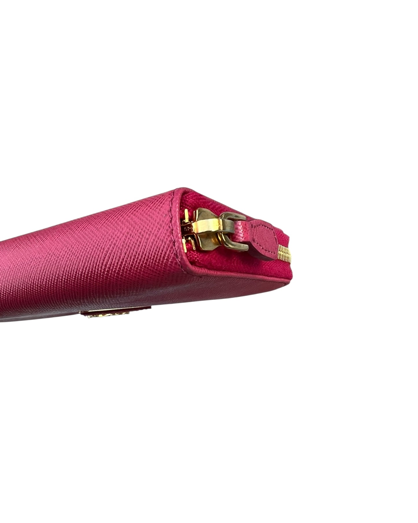 Prada Pink Saffiano Leather Zip-Around Wallet with Gold Hardware – Excellent Condition - The Luxury Savvy