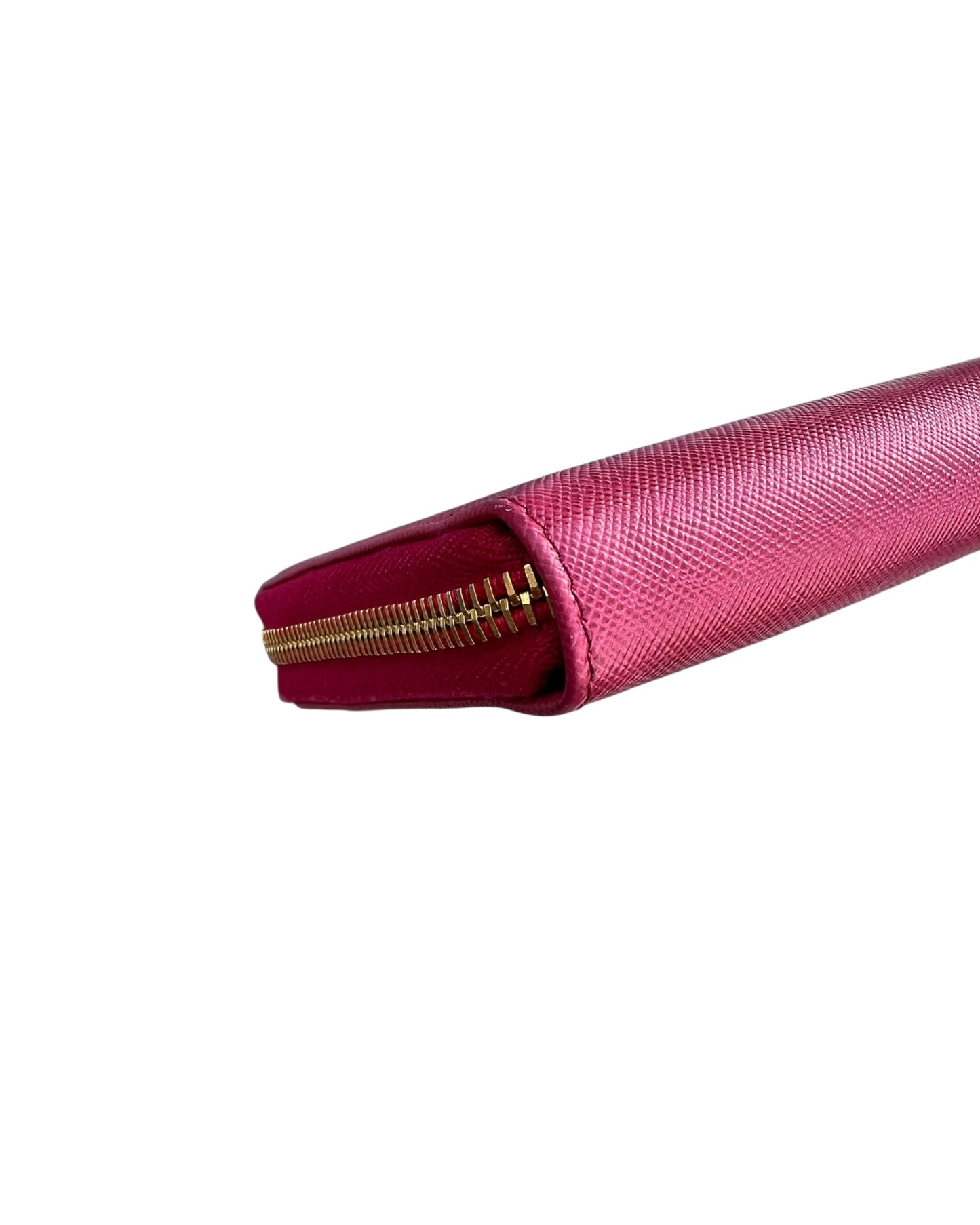 Prada Pink Saffiano Leather Zip-Around Wallet with Gold Hardware – Excellent Condition - The Luxury Savvy