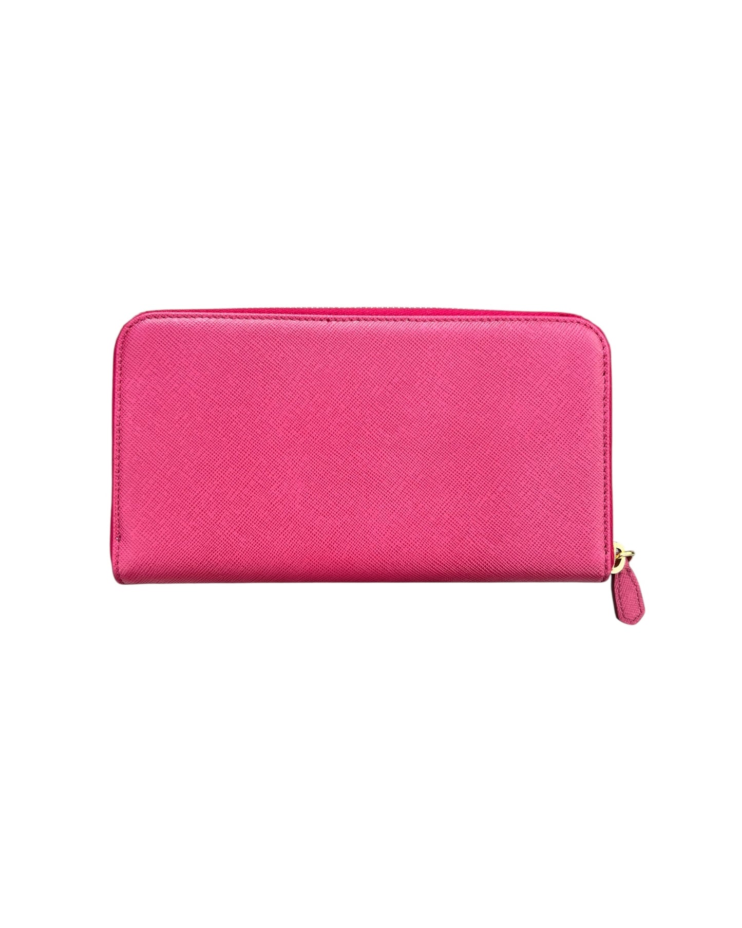 Prada Pink Saffiano Leather Zip-Around Wallet with Gold Hardware – Excellent Condition - The Luxury Savvy