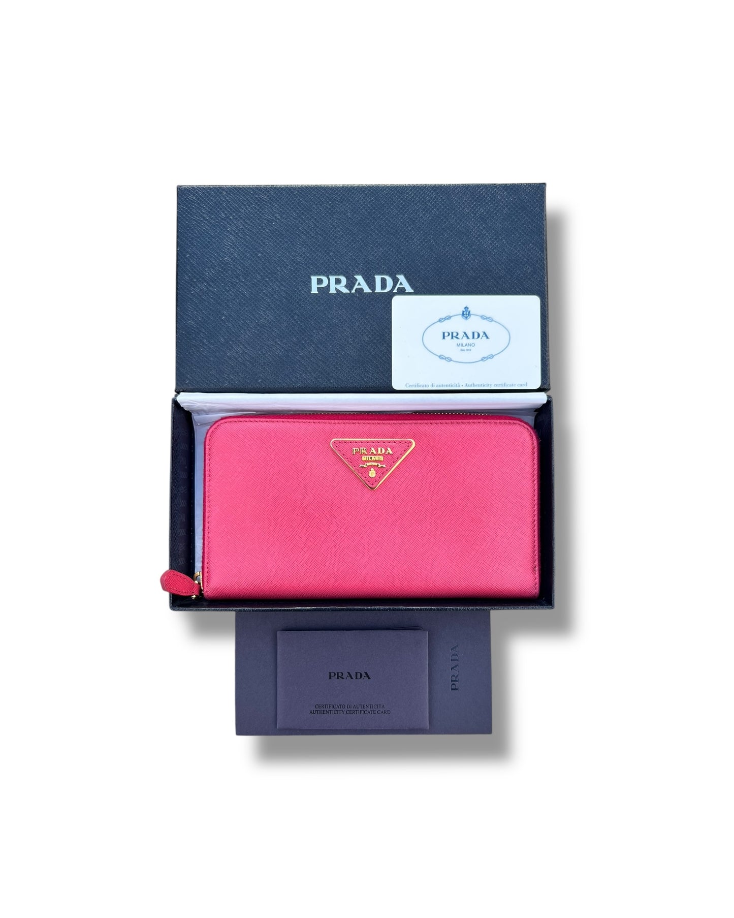 Prada Pink Saffiano Leather Zip-Around Wallet with Gold Hardware – Excellent Condition - The Luxury Savvy