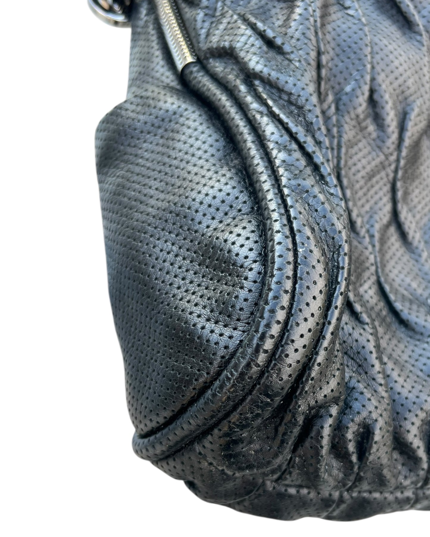 Chanel Black Pleated Leather Tote Bag with Silver Hardware – Excellent Condition