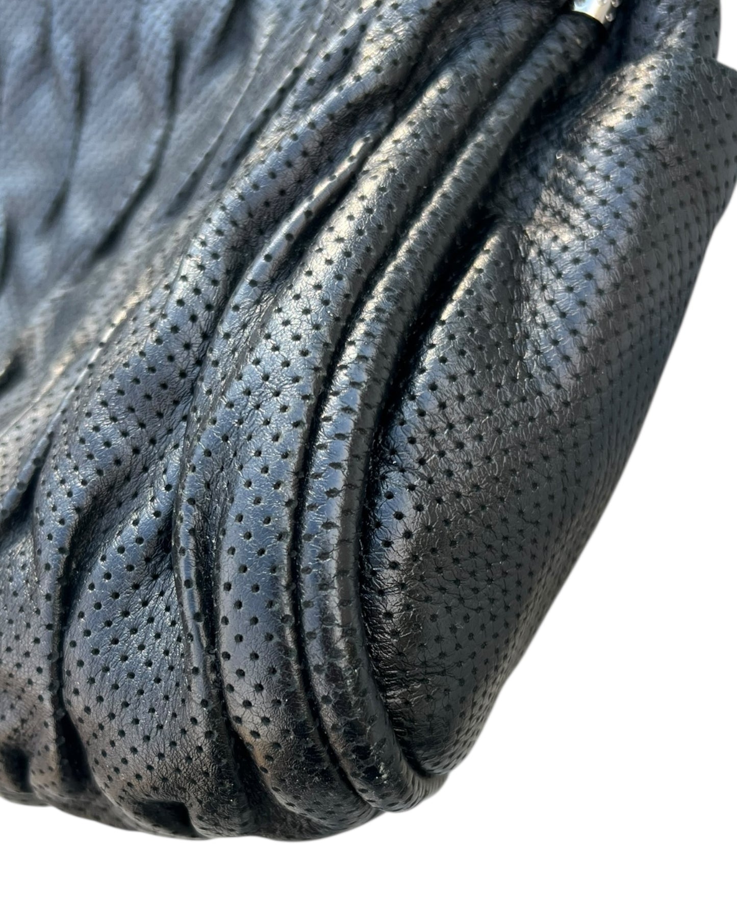 Chanel Black Pleated Leather Tote Bag with Silver Hardware – Excellent Condition