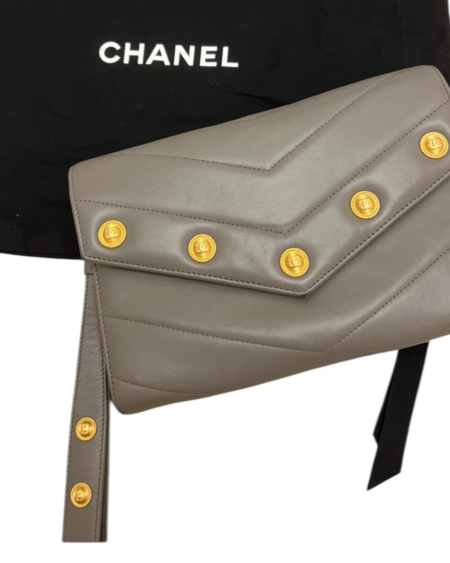 Chanel Mini Chevron CC Button Clutch in Taupe Grey