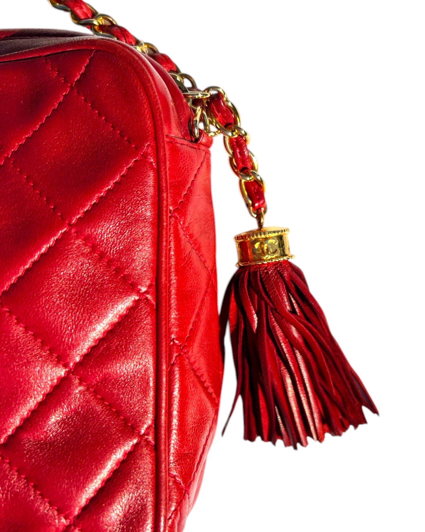 CHANEL Vintage “Camera” Bag with Fringe - Red - The Luxury Savvy