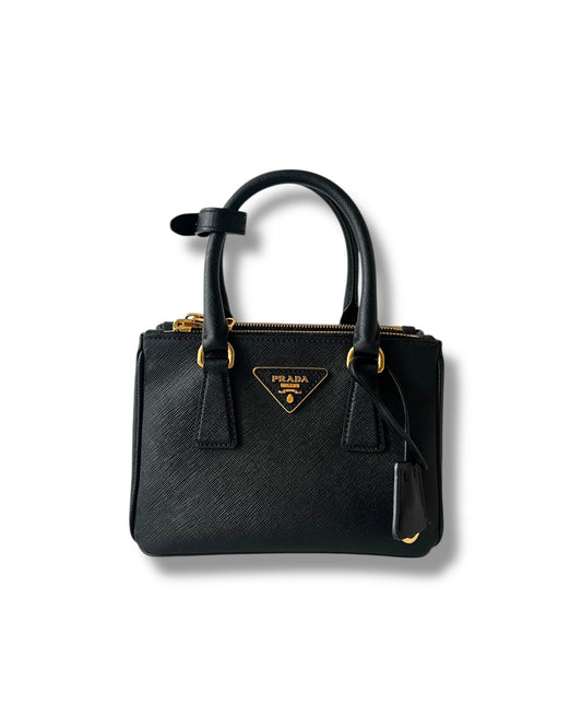 Prada Galleria Mini Bag in Black Saffiano Leather – Pristine Condition - Full Set - The Luxury Savvy