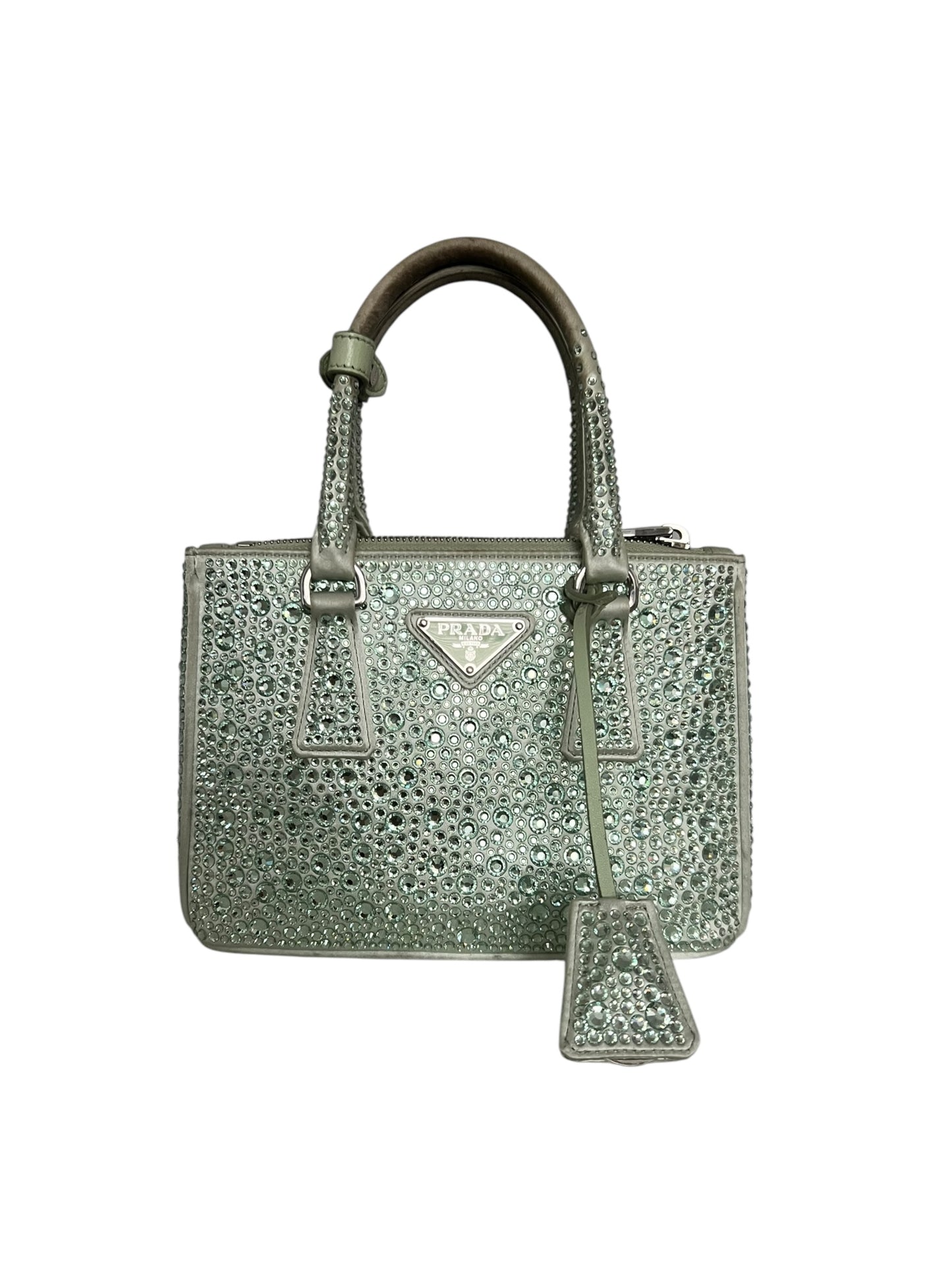 Prada Galleria Satin Mini-Bag with Crystals - Soft Green - The Luxury Savvy