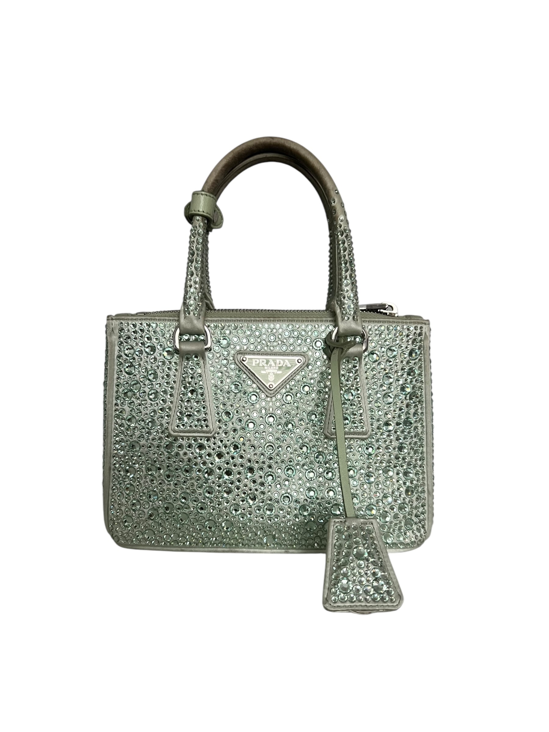Prada Galleria Satin Mini-Bag with Crystals - Soft Green - The Luxury Savvy
