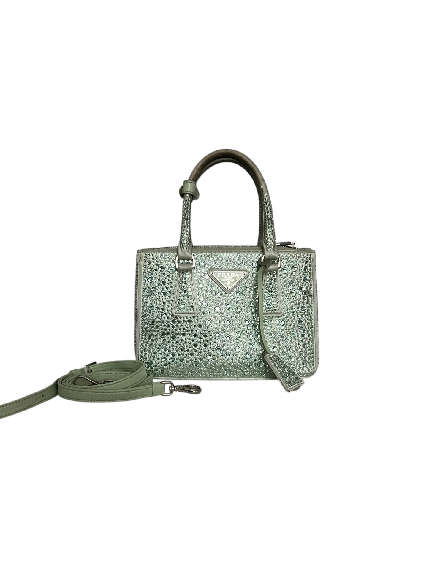 Prada Galleria Satin Mini-Bag with Crystals - Soft Green - The Luxury Savvy